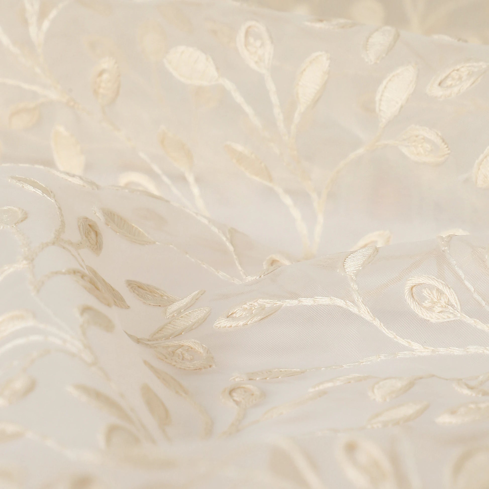 Velina Set Of 2 Embroidered Sheer Readymade Curtains | Threaded Story Pearl Beige / Door (3.60ft X 7.22ft)