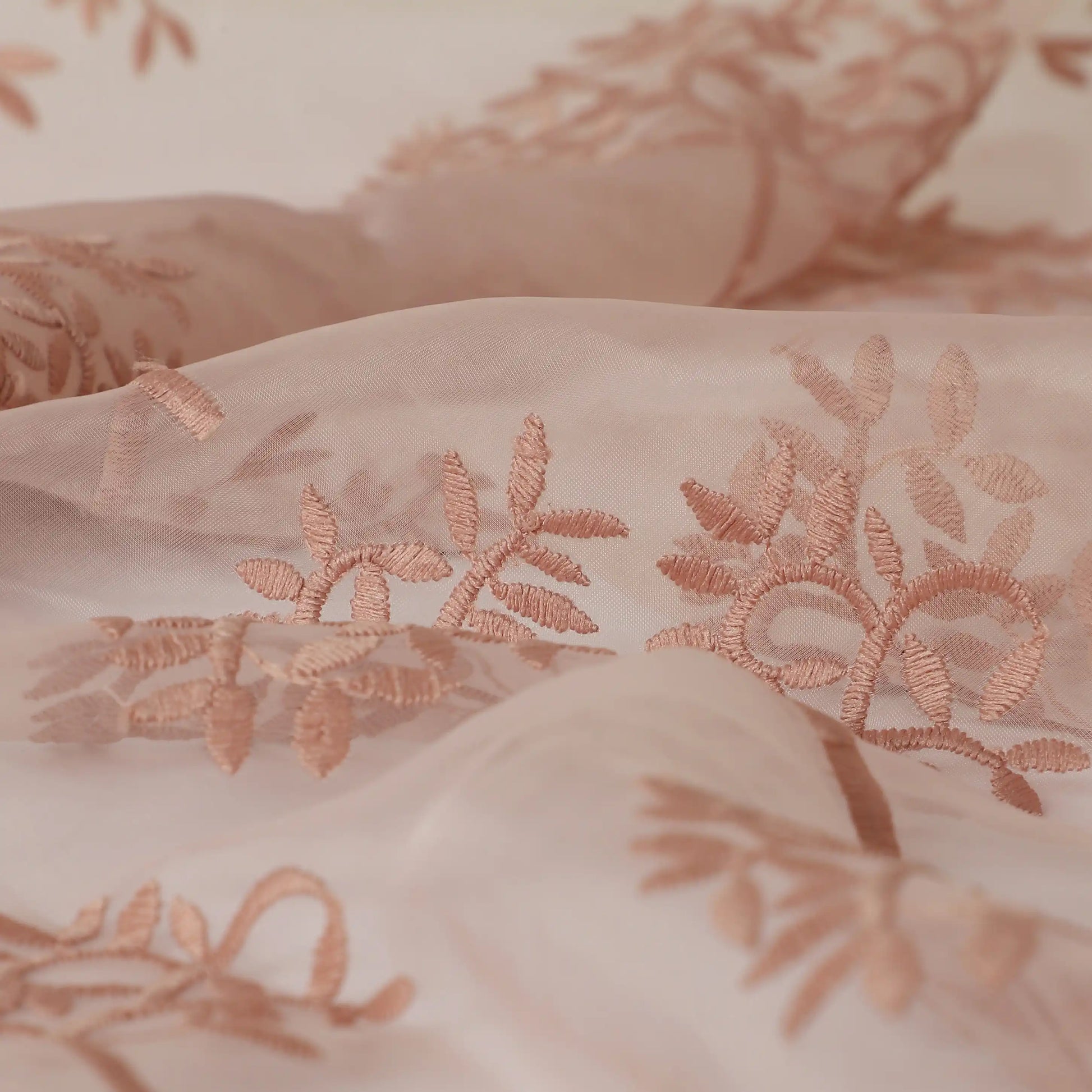 Velina Set Of 2 Embroidered Sheer Readymade Curtains | Botanical Trails Pink Whisper / Door (3.60ft X 7.22ft)