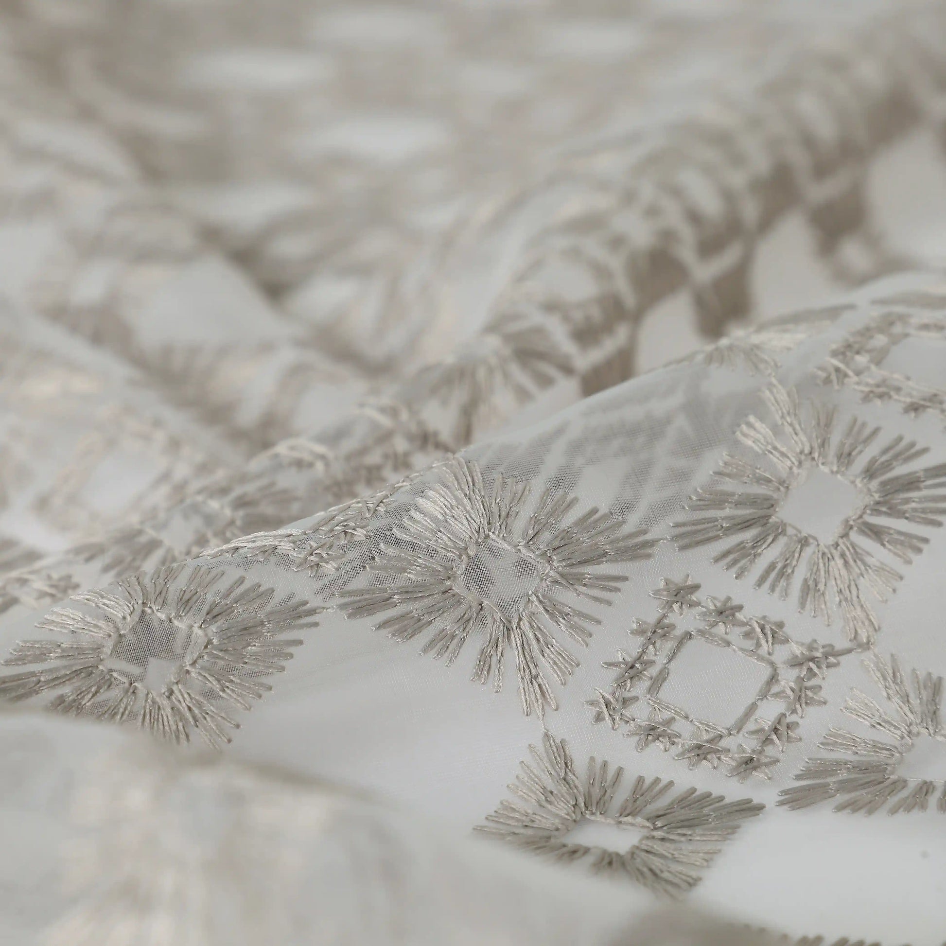 Velina Set Of 2 Embroidered Sheer Readymade Curtains | Modern Heritage Urban Slate / Door (3.60ft X 7.22ft)