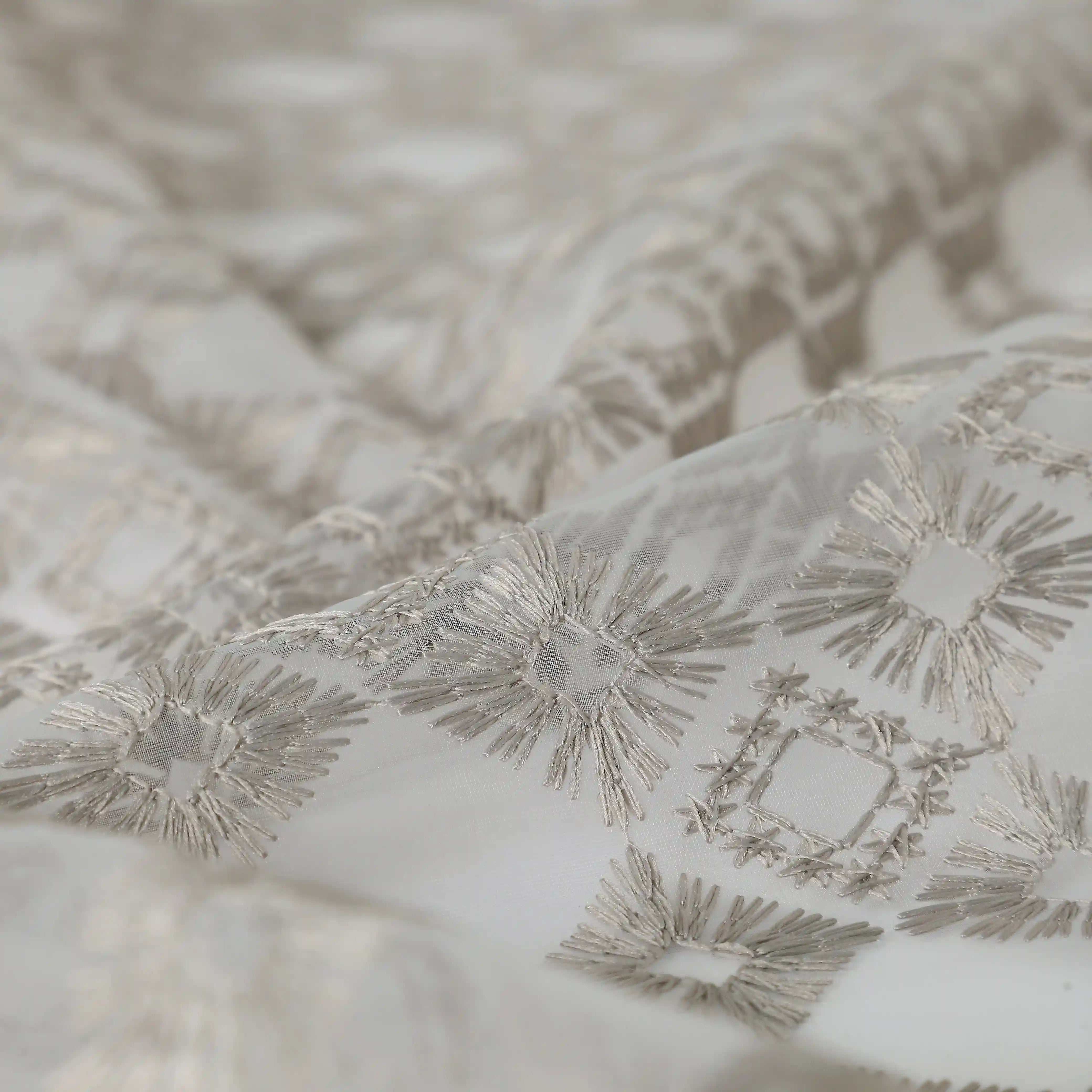 Velina Set Of 2 Embroidered Sheer Readymade Curtains | Modern Heritage Urban Slate / Door (3.60ft X 7.22ft)