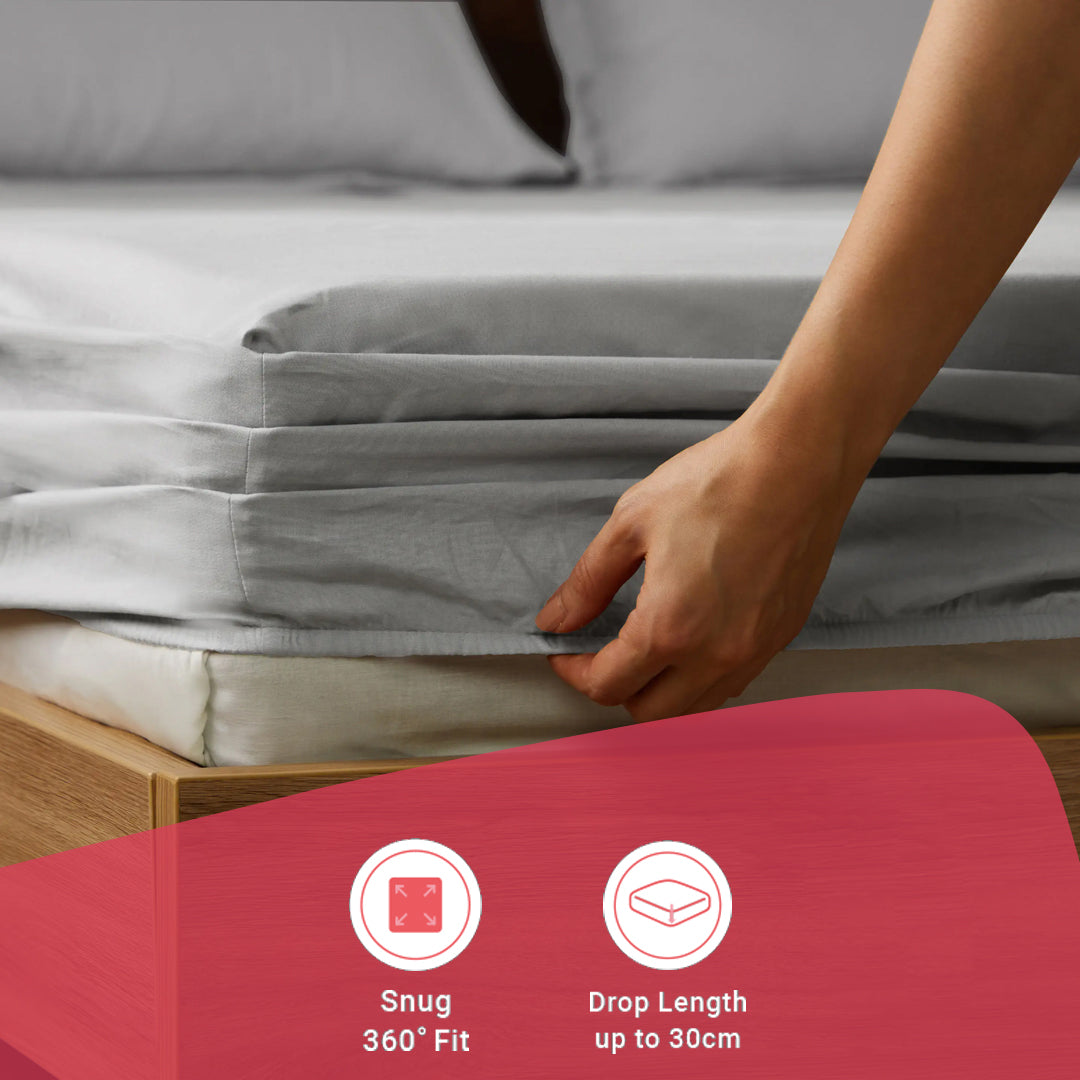 Paleto | Everyday Hues Solid Dyed Cotton Fitted Sheet Set-Grey