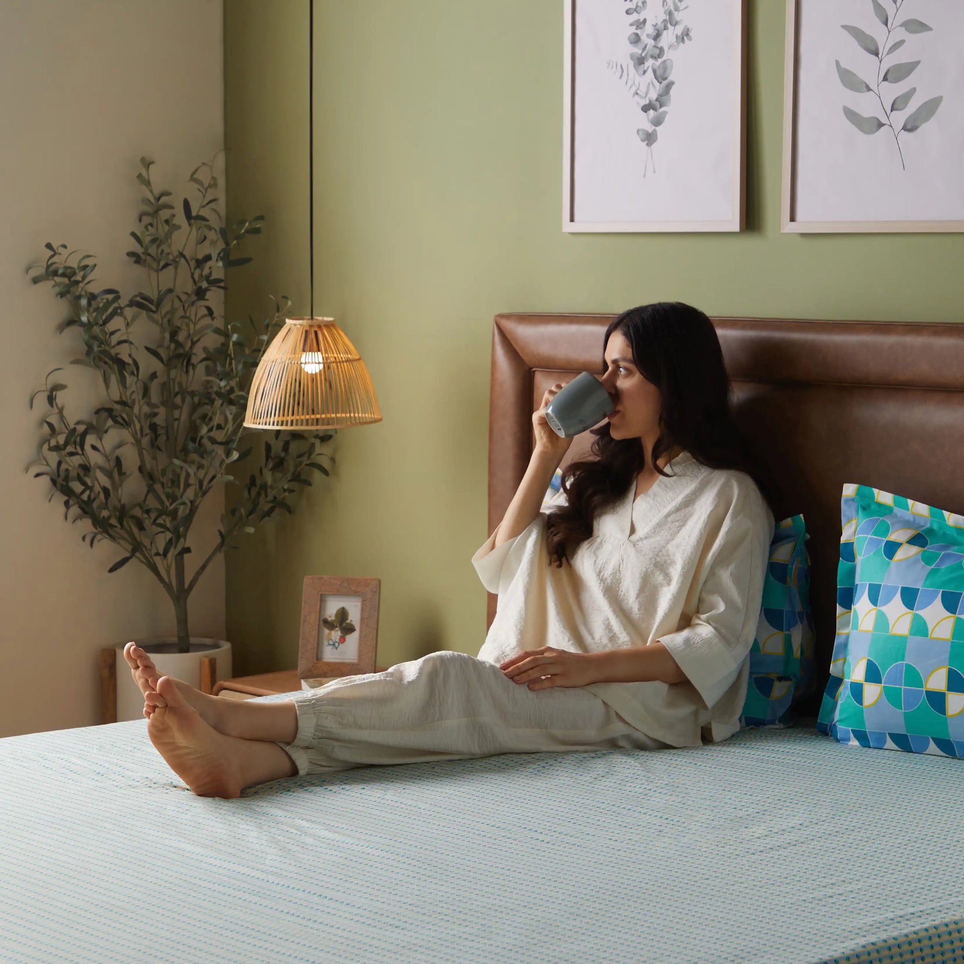 Mishella | Mix & Match Printed Cotton Bedsheet Set - Kaleido Teal Kaleido Teal / King