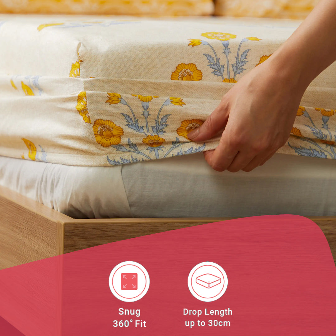 Chippa Lane | Contemporary Indian Print Design Cotton Fitted Sheet Set-Ochre