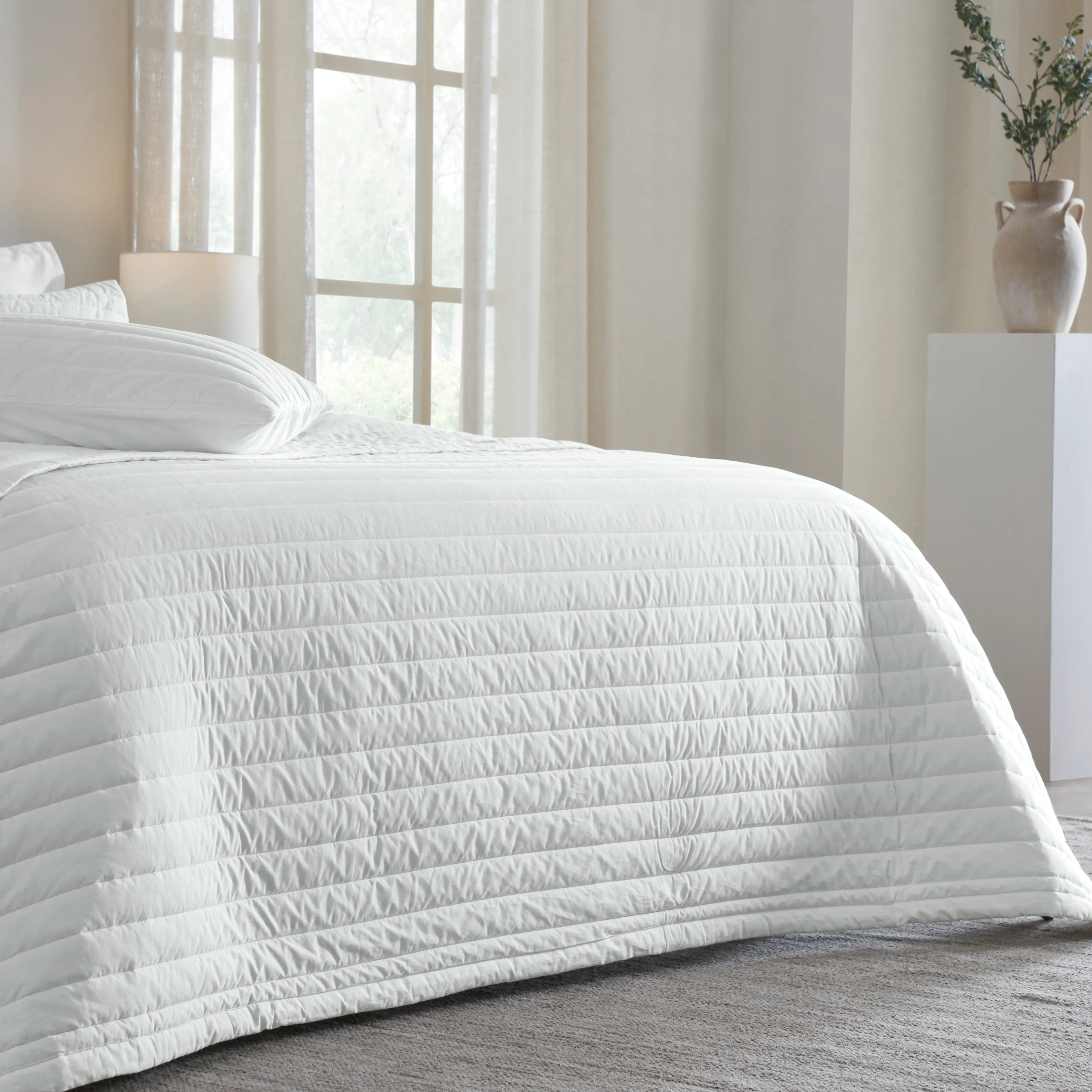 Nuvola | Luxurious Solid Dyed Straight Quilted Cotton Bedcover Set Optical White