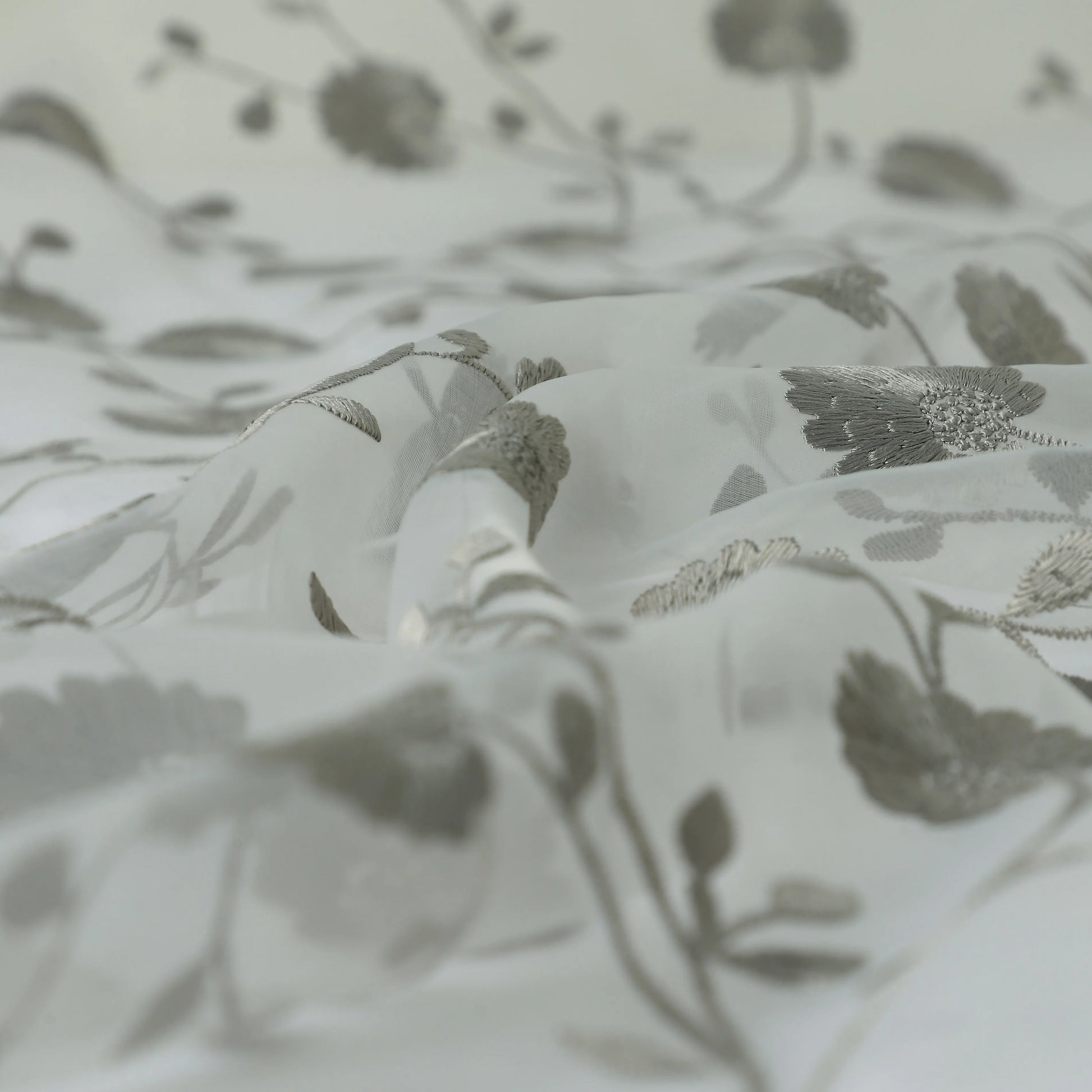 Velina Set Of 2 Embroidered Sheer Readymade Curtains | Vintage Chintz Slate Cement / Door (3.60ft X 7.22ft)