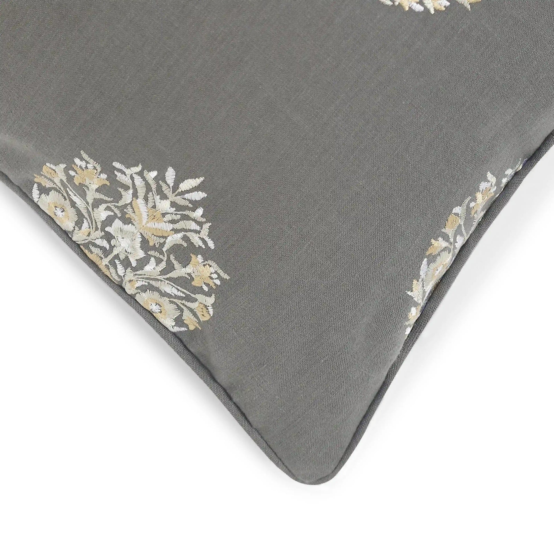 Espricia Embroidered Cushion Cover | Bagh Bahaar Dark Grey / Cushion Cover (41cm x 41cm)