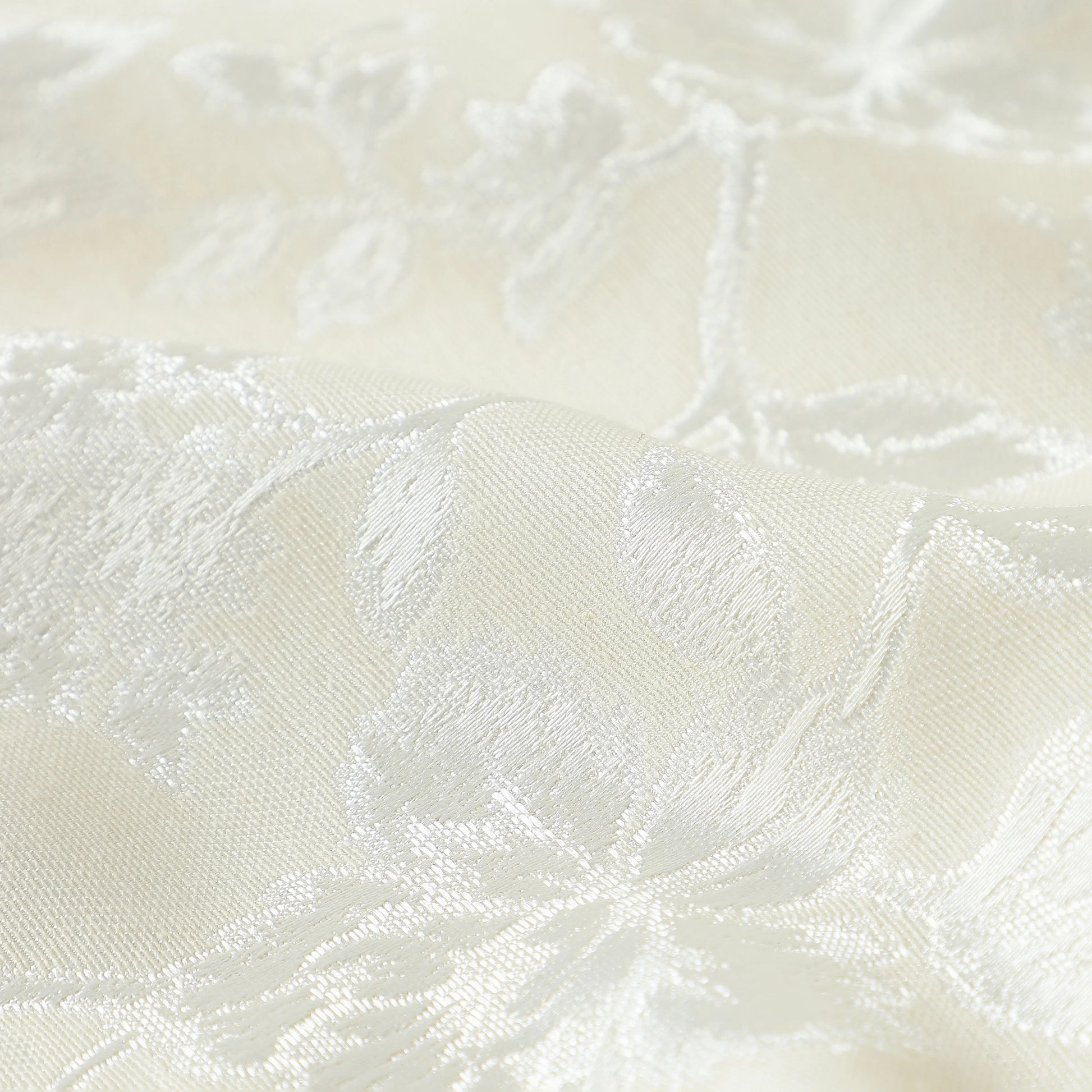 De Jacquard - Luxe Set Of 2 Jacquard Readymade Curtains | Monochrome Flora Moonlit Sand / Door-XL (9ft X 4.4ft)