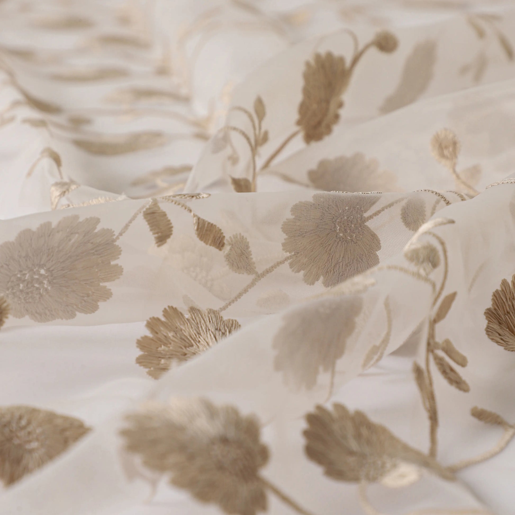 Velina Set Of 2 Embroidered Sheer Readymade Curtains | Vintage Chintz Desert Sand / Door (3.60ft X 7.22ft)