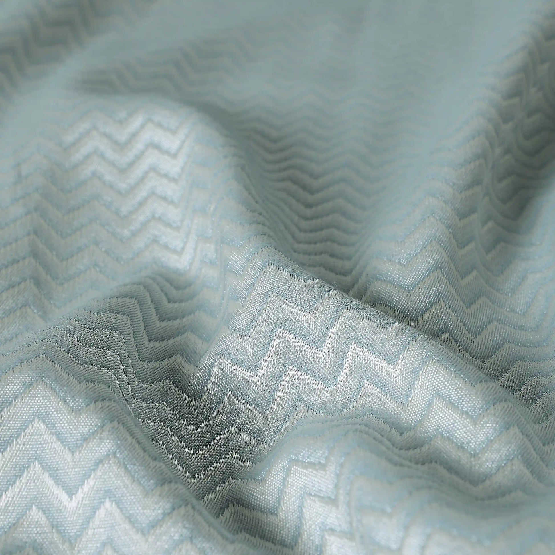 De Jacquard - Classic Set Of 2 Jacquard Readymade Curtains | Endless Chevron Blue Dust / Door-XL (9ft X 4.4ft)