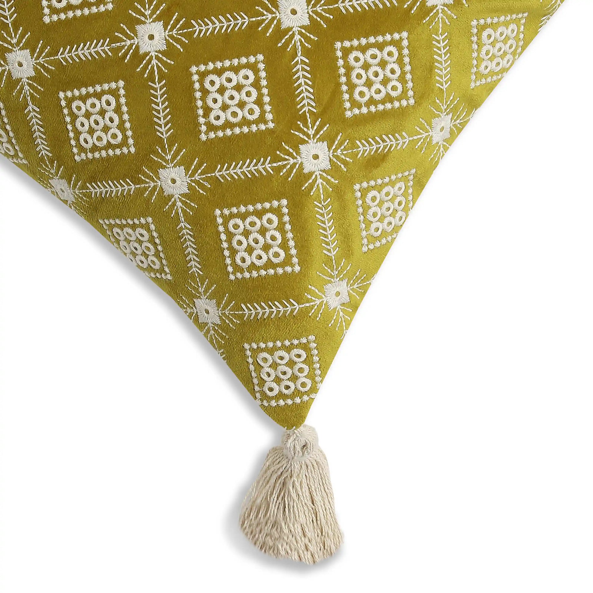 Vissencia Embroidered Cushion Cover | Tana Bana Olive Moss / Cushion Cover (41cm x 41cm)