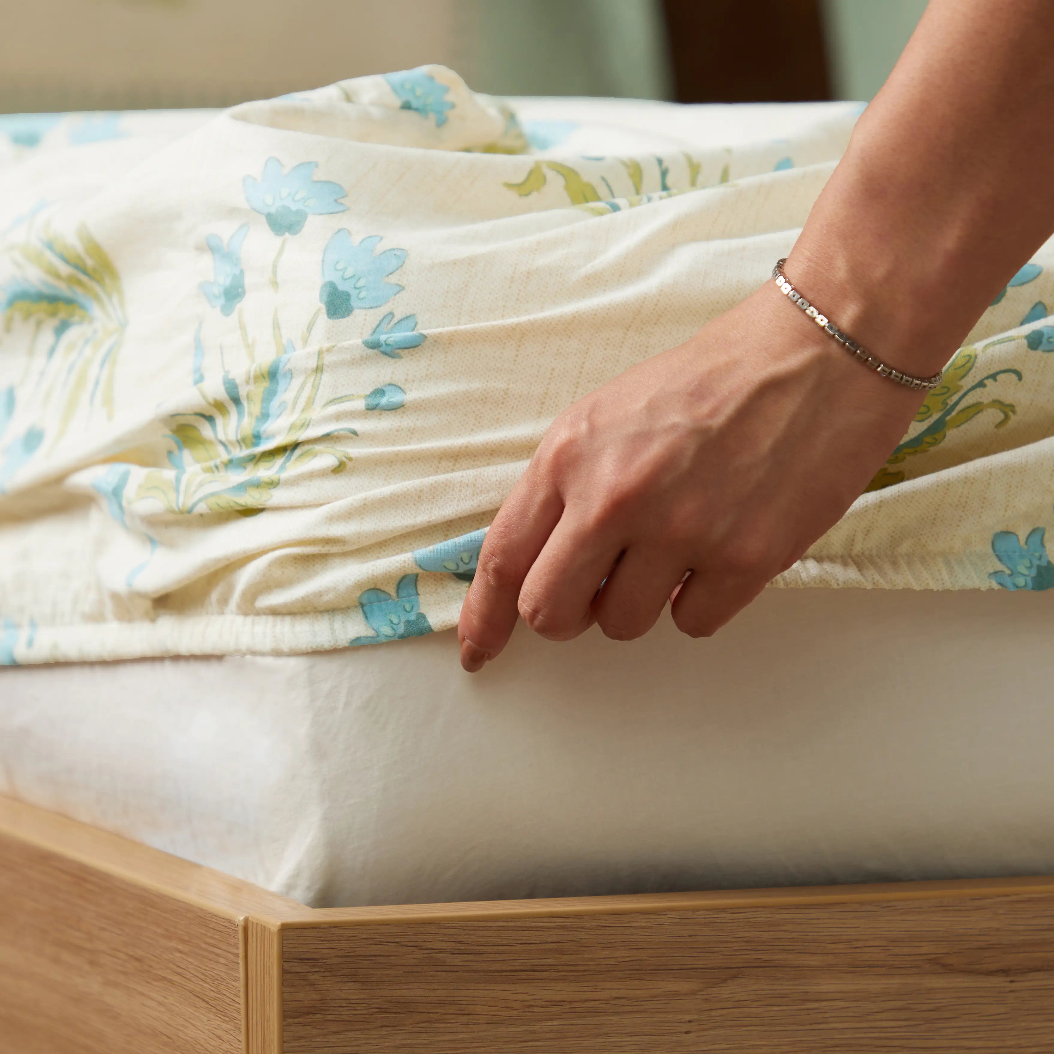 Chippa Lane | Contemporary Indian Print Design Cotton Fitted Sheet Set-Indian Sage Indian Sage / Queen