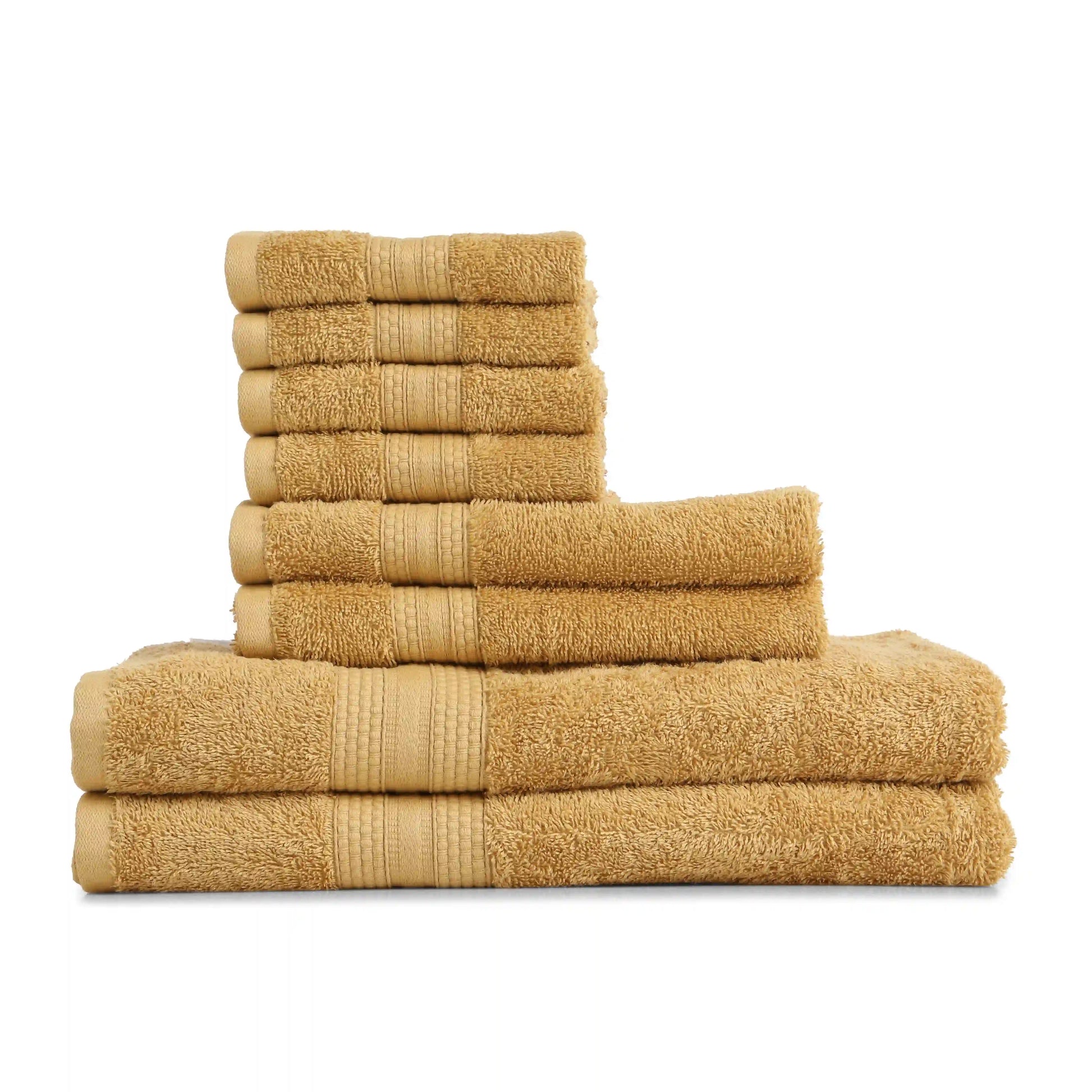 Paleto | Everyday Essentials Absorbent Ring Spun Cotton 8 Piece Terry Towel Set | Set of Bath, Hand & Face Towels Beige / 8 Piece Set