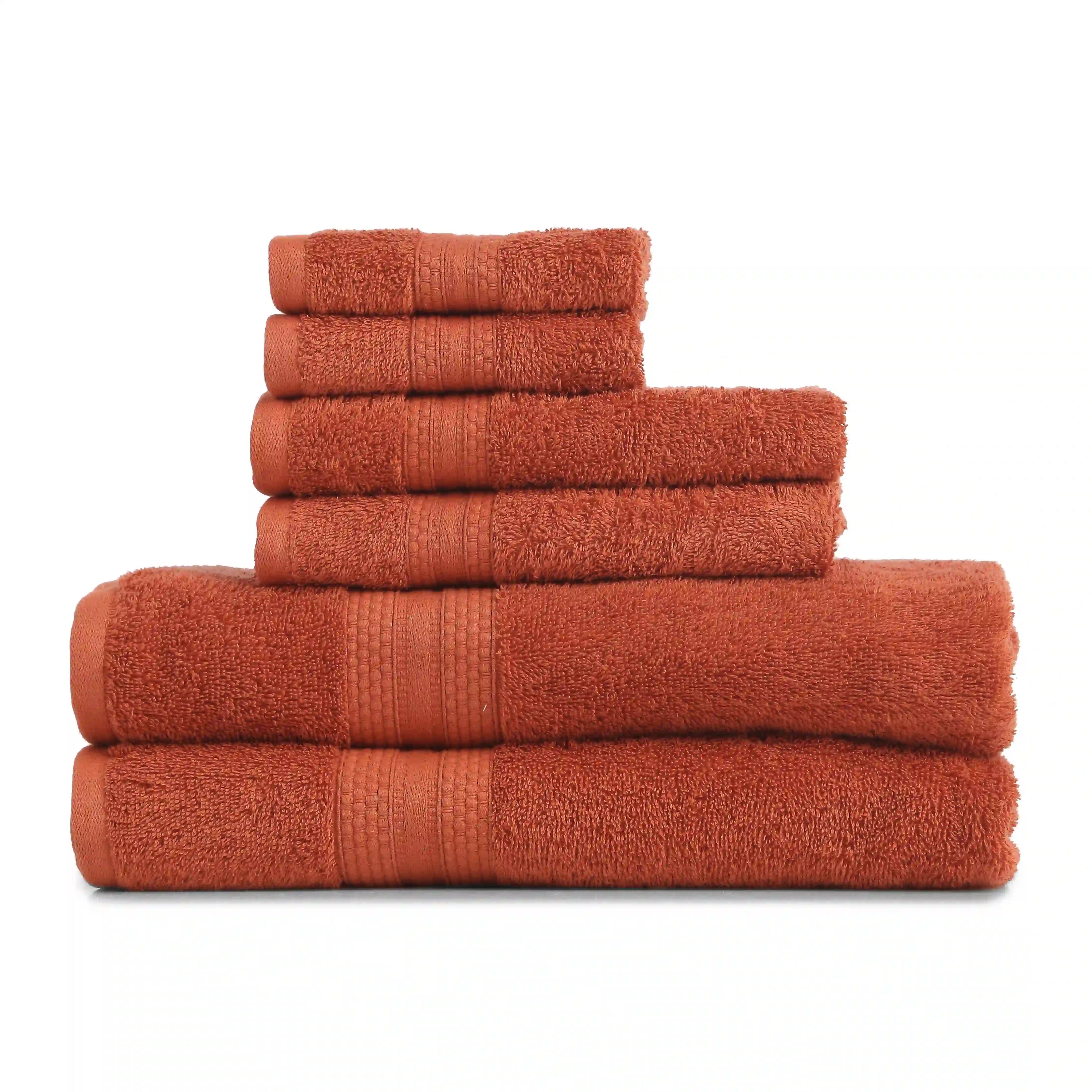 Paleto | Everyday Essentials Absorbent Ring Spun Cotton 6 Piece Terry Towel Set | Set of Bath, Hand & Face Towels Burnt Red / 6 Piece Set