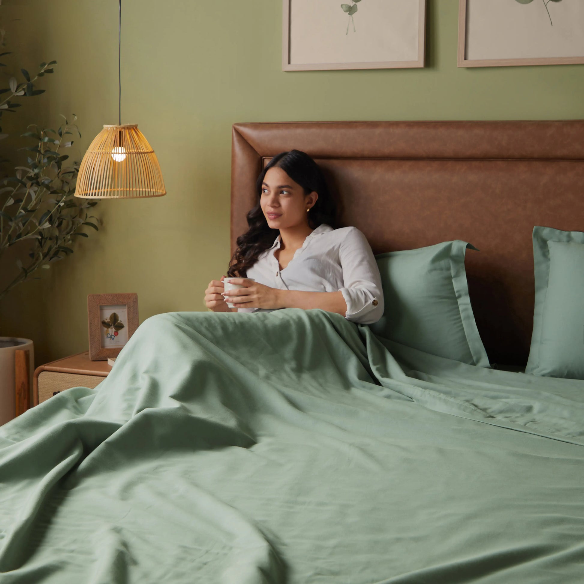 Paleto | Everyday Hues Cotton Solid Dyed Dohar with Super Soft Flannel Layering-Green Sage Green Sage / Double
