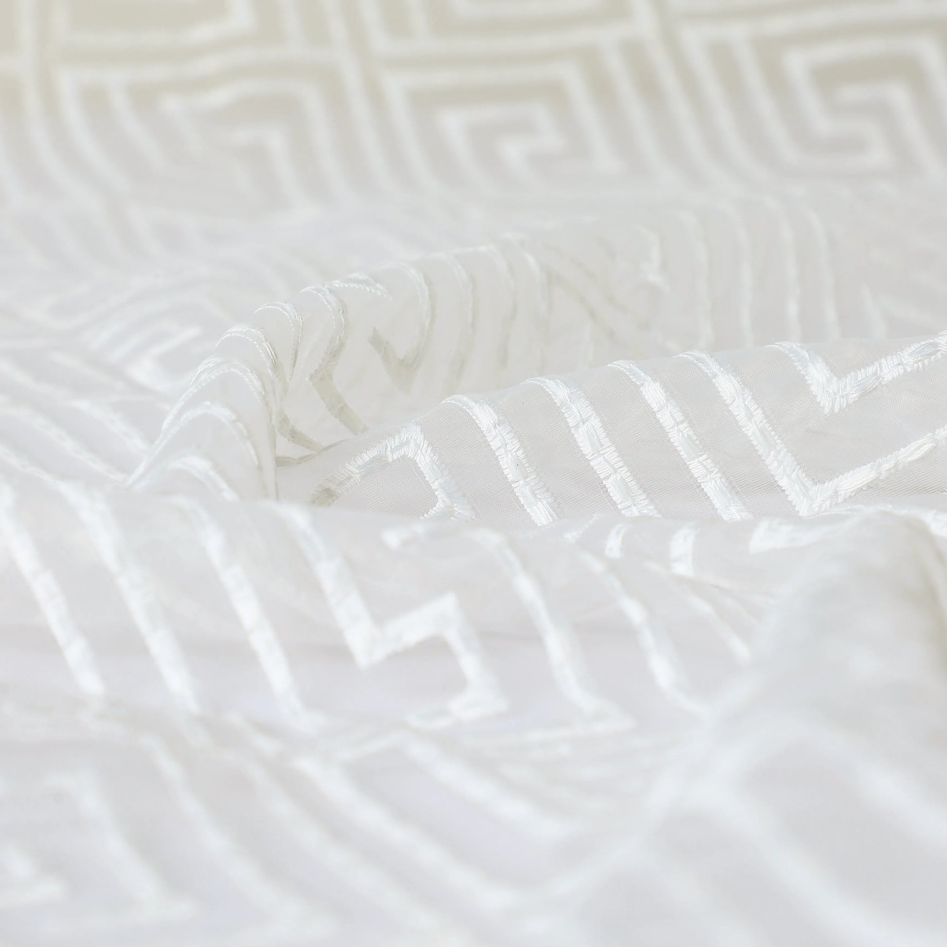 Velina Set Of 2 Embroidered Sheer Readymade Curtains | Modern Maze White / Door (3.60ft X 7.22ft)