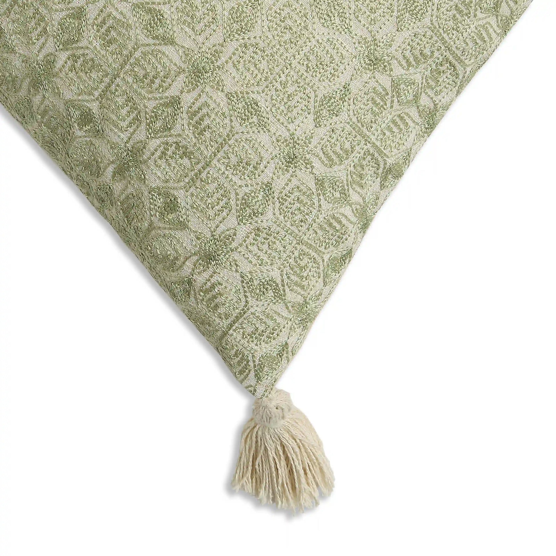 Espricia Embroidered Cushion Cover | Jharokha Green / Cushion Cover (51cm x 51cm)