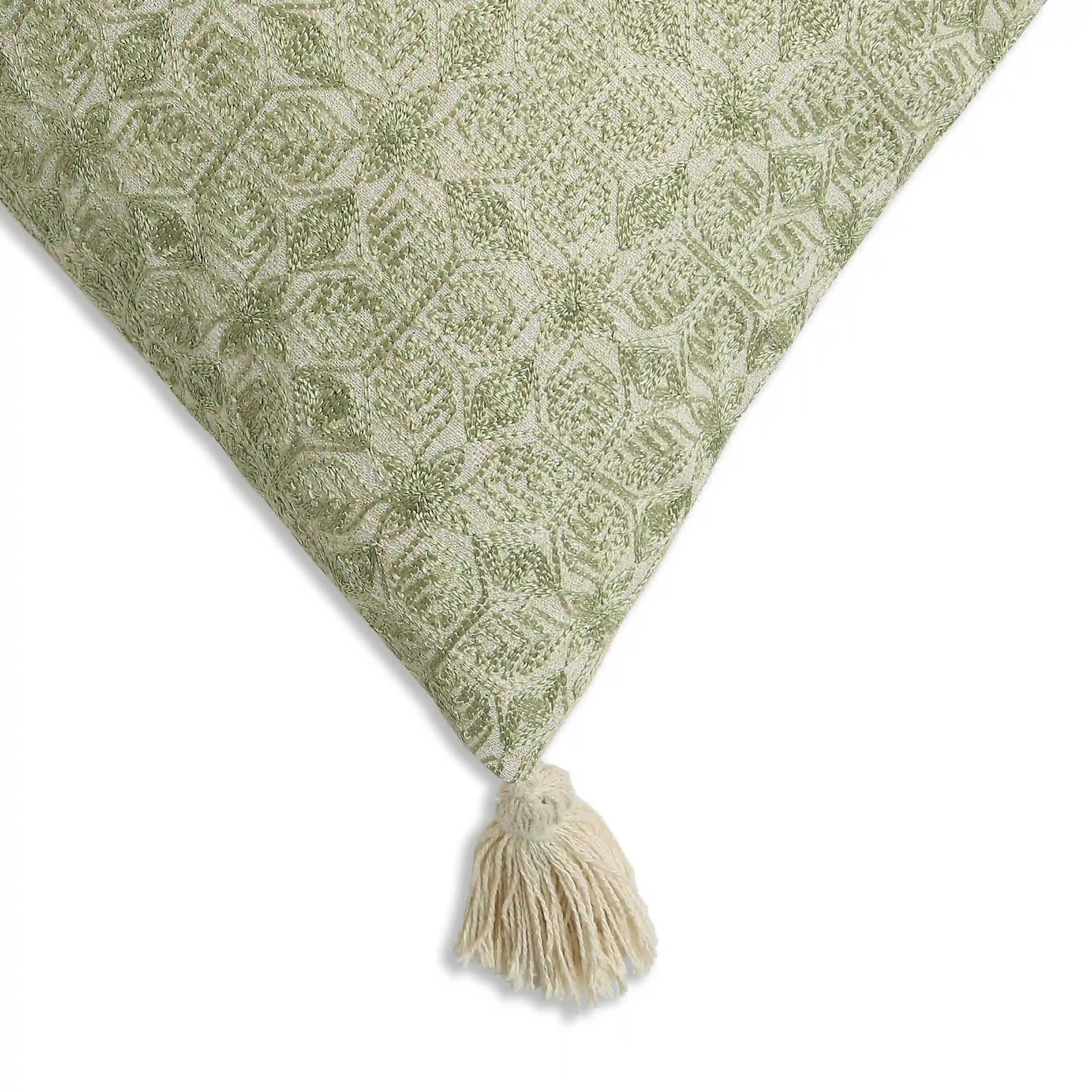 Espricia Embroidered Cushion Cover | Jharokha Green / Cushion Cover (51cm x 51cm)