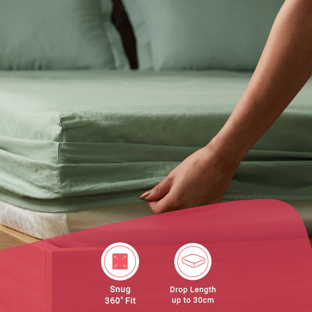 Paleto | Everyday Hues Solid Dyed Cotton Fitted Sheet Set-Green Sage