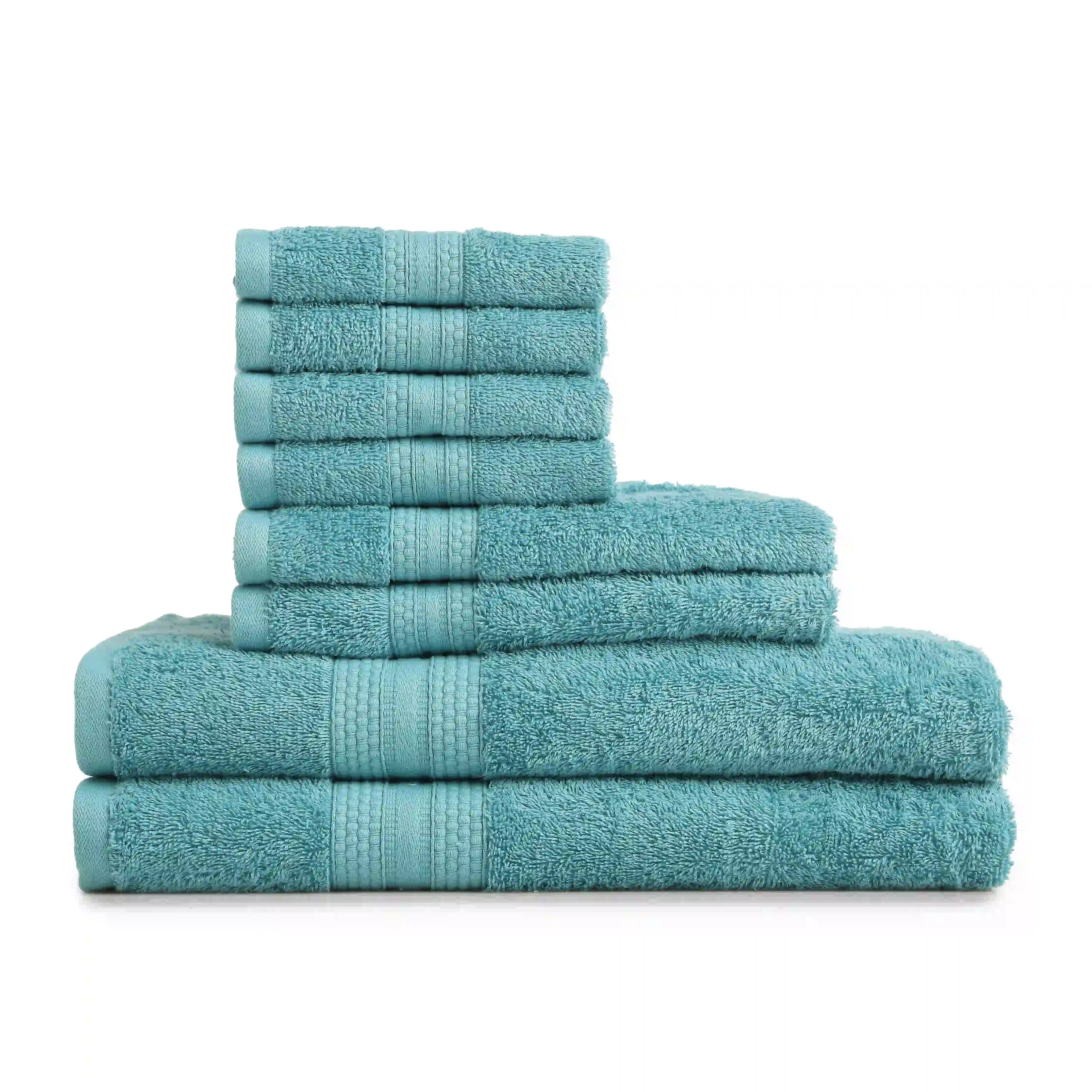 Paleto | Everyday Essentials Absorbent Ring Spun Cotton 8 Piece Terry Towel Set | Set of Bath, Hand & Face Towels Teal / 8 Piece Set
