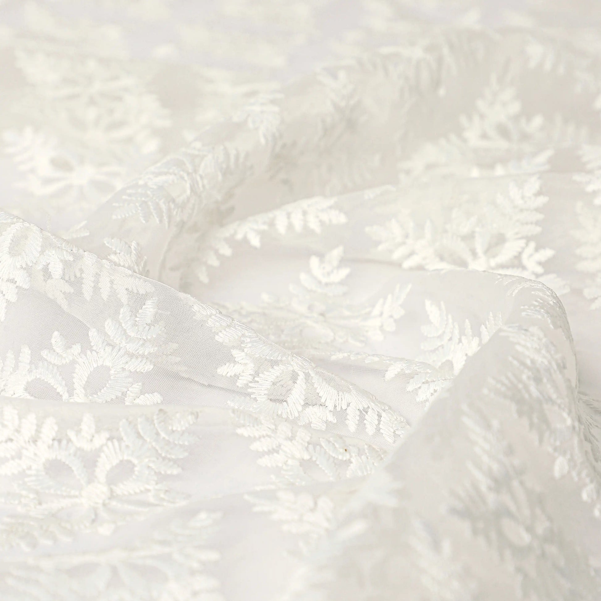 Velina Set Of 2 Embroidered Sheer Readymade Curtains | Royal Jharokha Feather White / Door (3.60ft X 7.22ft)