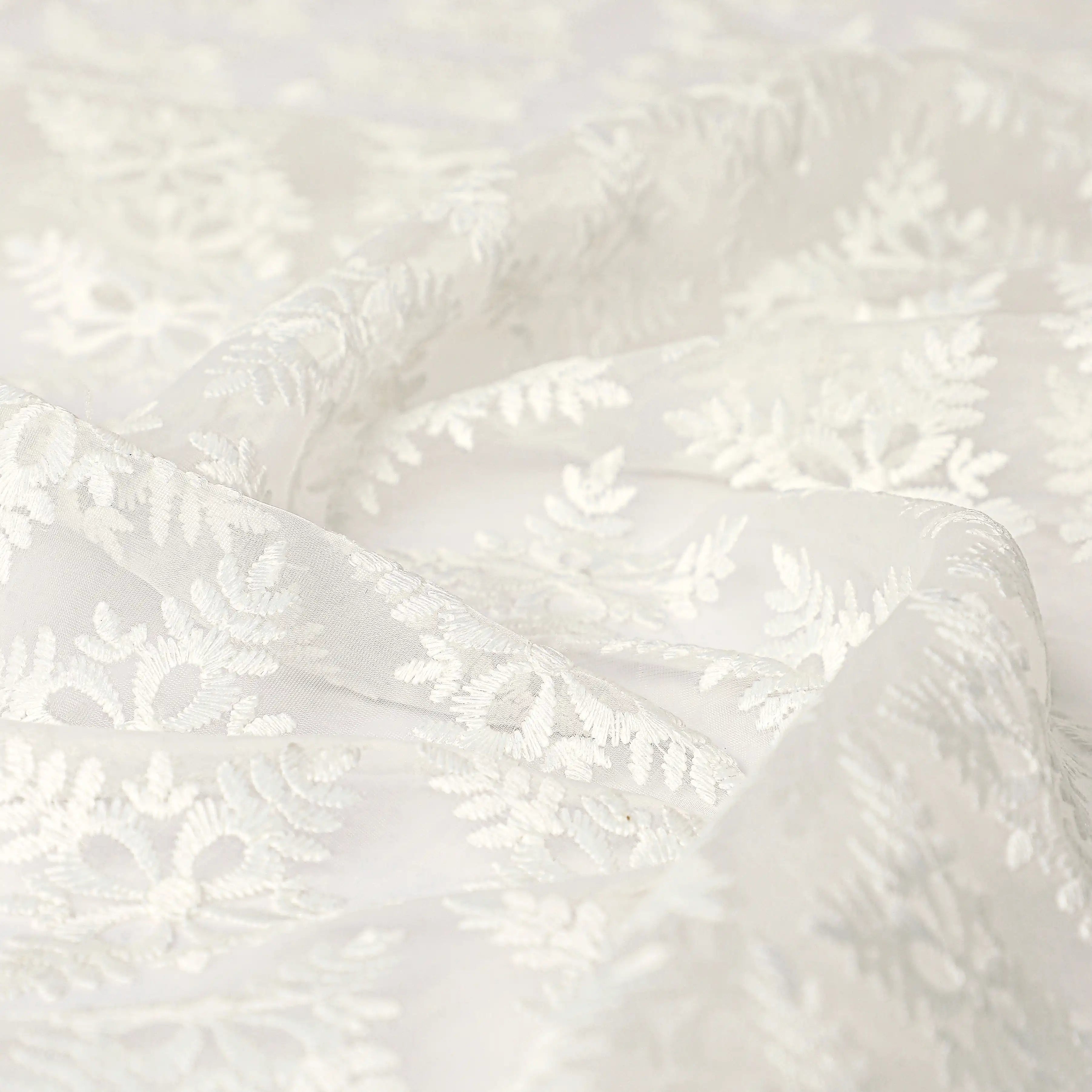 Velina Set Of 2 Embroidered Sheer Readymade Curtains | Royal Jharokha Feather White / Door (3.60ft X 7.22ft)