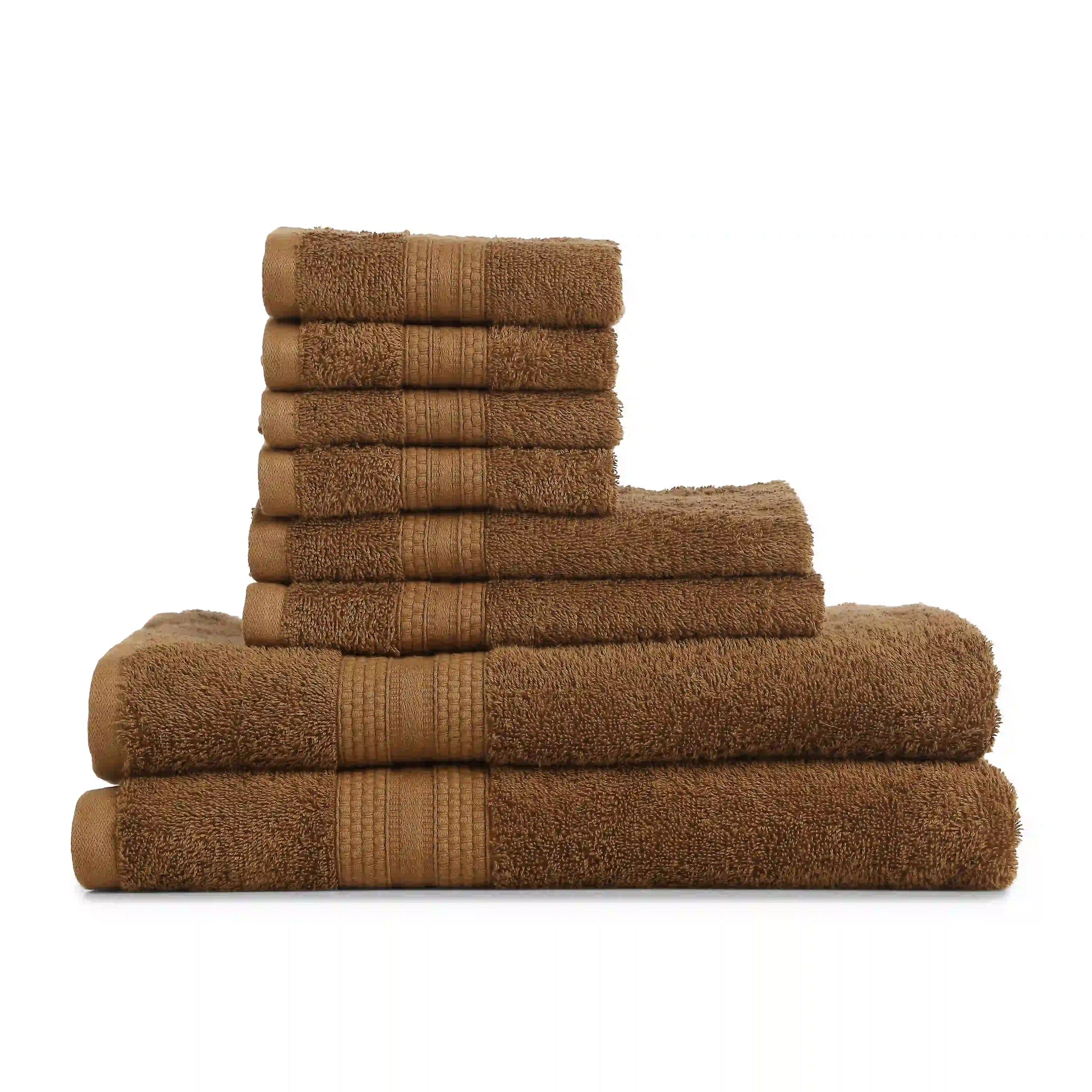 Paleto | Everyday Essentials Absorbent Ring Spun Cotton 8 Piece Terry Towel Set | Set of Bath, Hand & Face Towels Chocolate / 8 Piece Set
