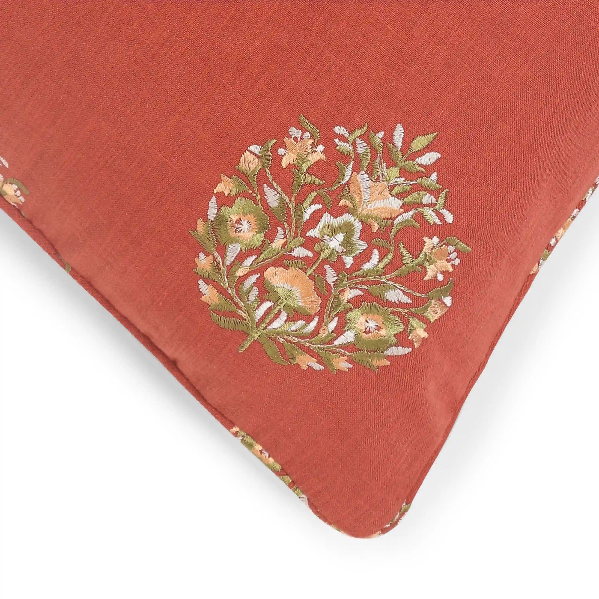 Espricia Embroidered Cushion Cover | Bagh Bahaar Crimson Red / Cushion Cover (51cm x 51cm)