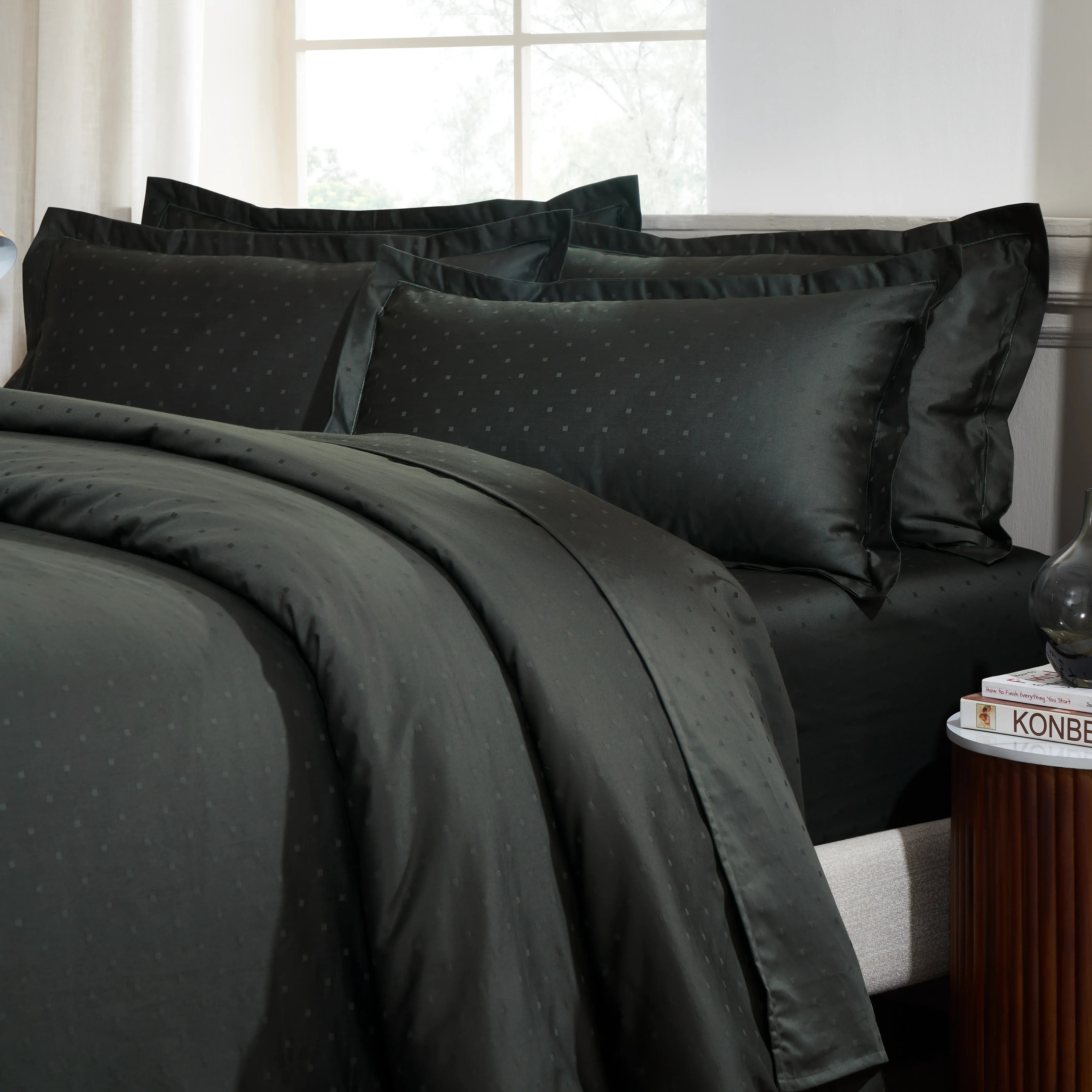 Ricaso | 1000TC Egyptian Cotton Swiss Dot Super Soft Fitted Sheet Set | Pillow Cover with Merrow Hem Treatment Dark Grey / King