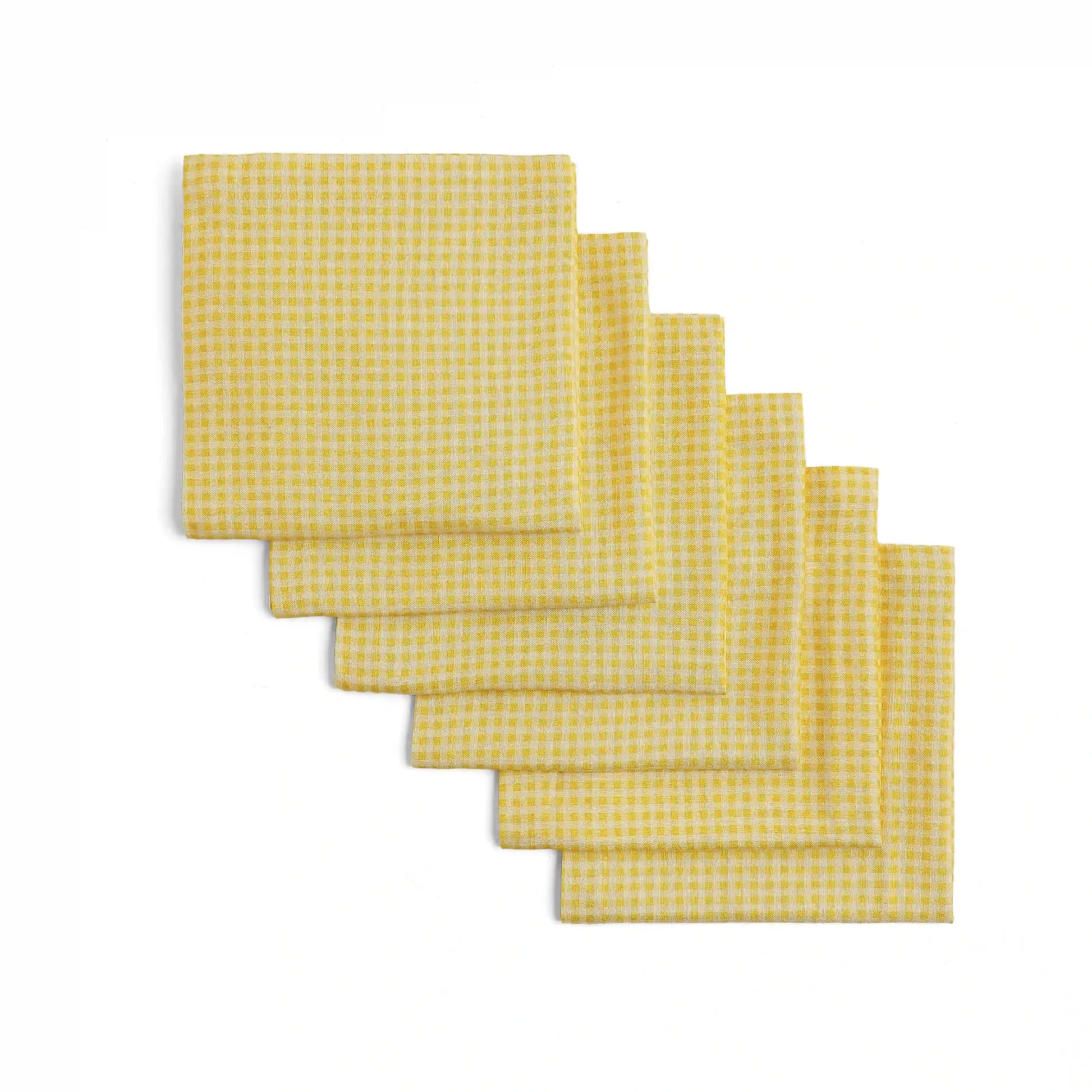 Nonna's Home 100% Cotton Table Napkin Set Small Turmeric Gingham / Pack of 6