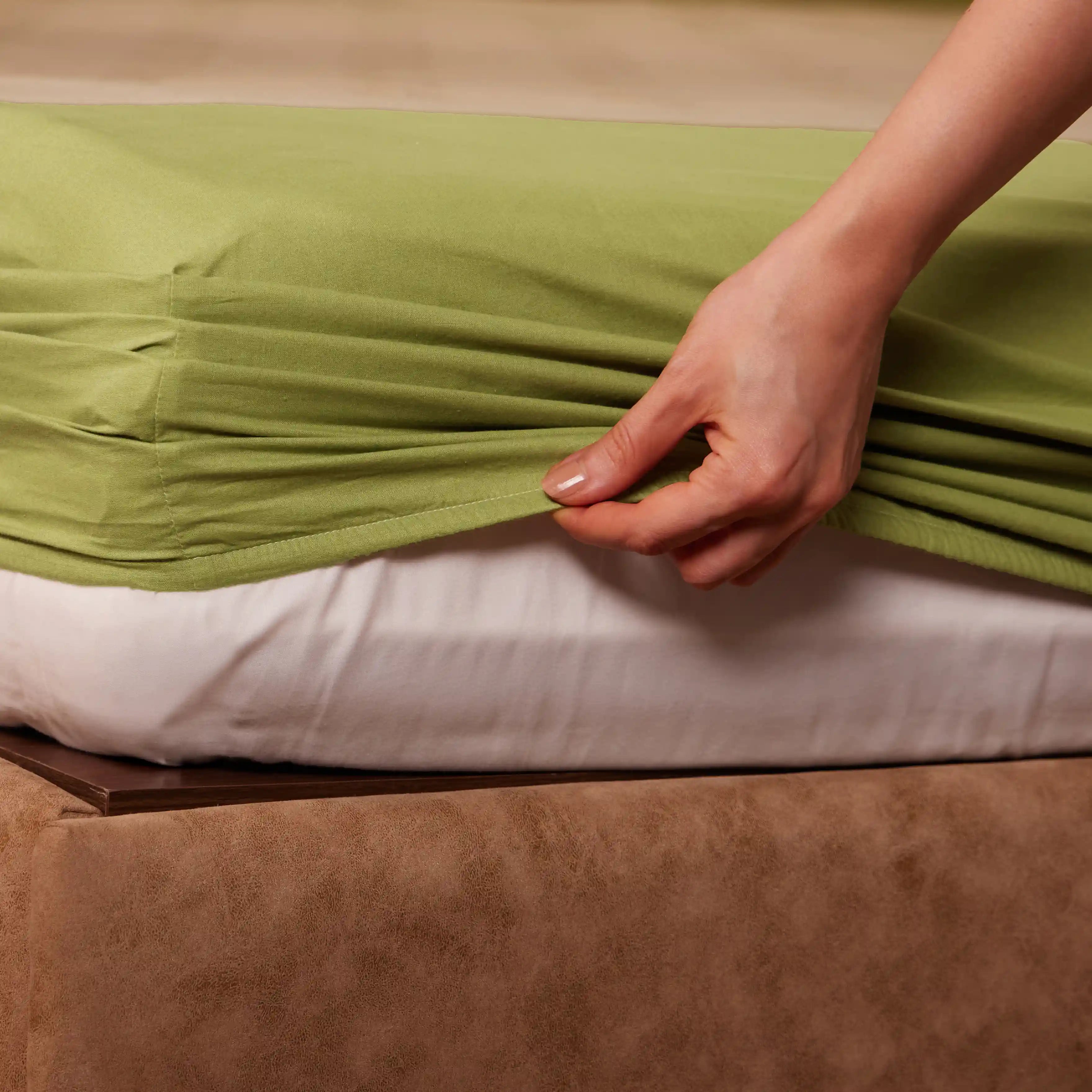 Chippa Lane | Contemporary Indian Print Design Cotton Fitted Sheet Set-Indian Moss Indian Moss / Queen