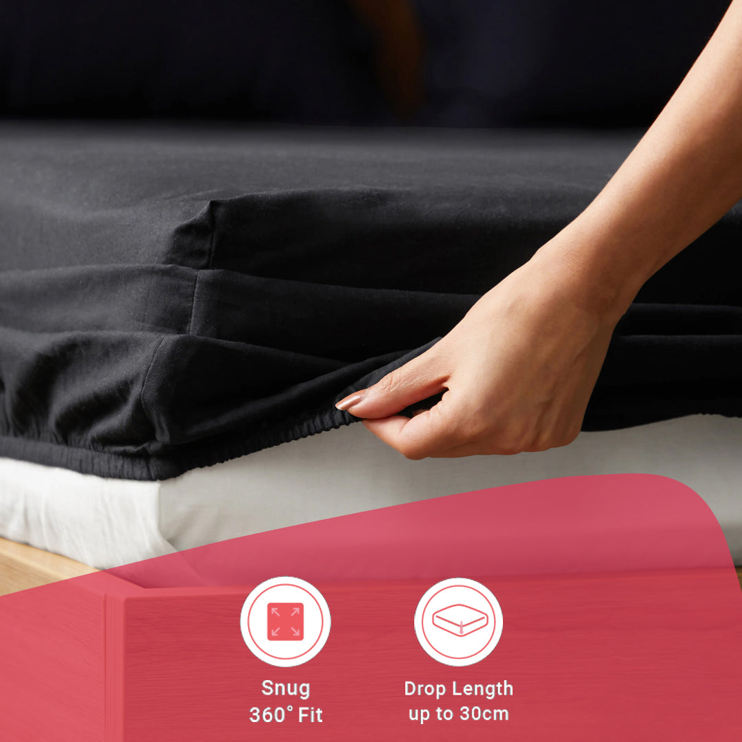 Paleto | Everyday Hues Solid Dyed Cotton Fitted Sheet Set-Black