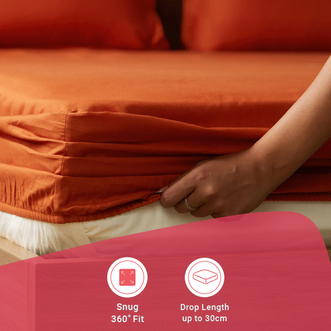 Paleto | Everyday Hues Solid Dyed Cotton Fitted Sheet Set-Rust