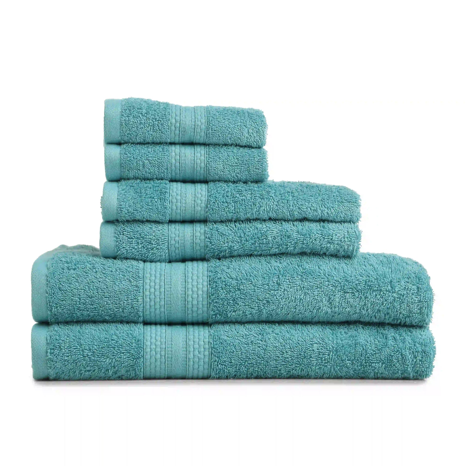 Paleto | Everyday Essentials Absorbent Ring Spun Cotton 6 Piece Terry Towel Set | Set of Bath, Hand & Face Towels Teal / 6 Piece Set