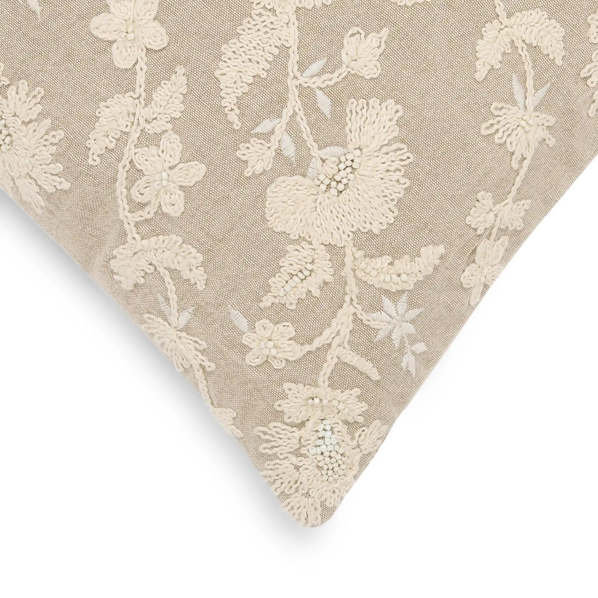 Espricia Embroidered Cushion Cover | Floral Mirage Desert Beige / Cushion Cover (41cm x 41cm)