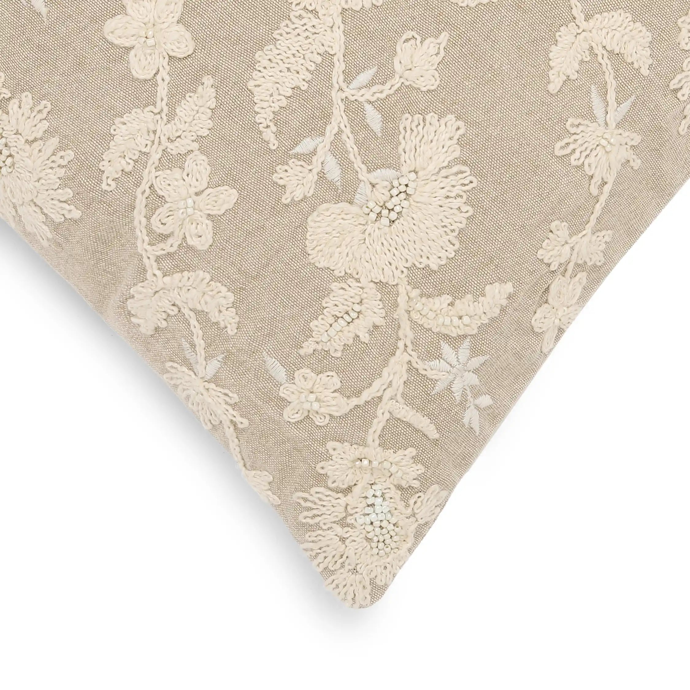 Espricia Embroidered Cushion Cover | Floral Mirage Desert Beige / Cushion Cover (41cm x 41cm)
