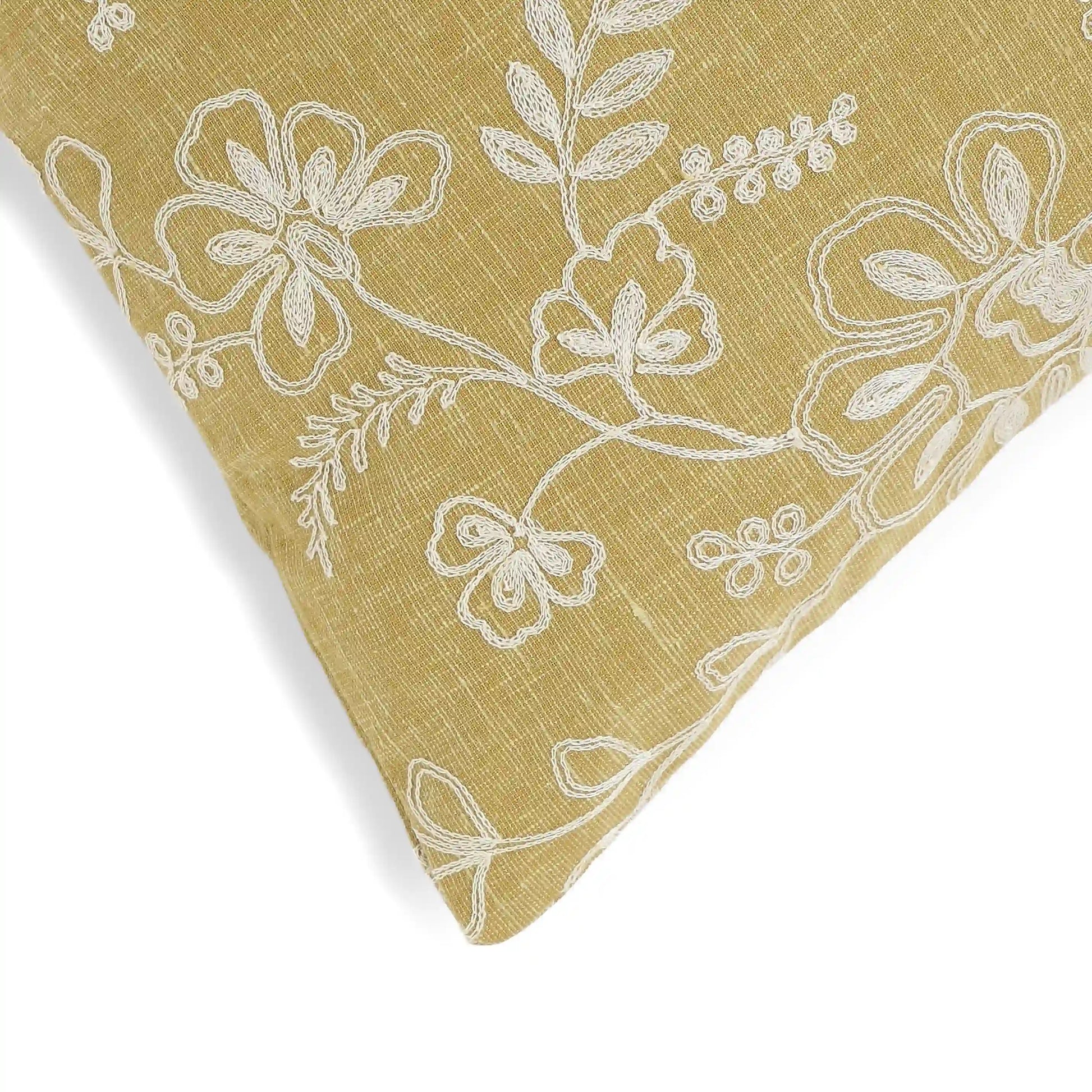 Vissencia Embroidered Cushion Cover | Floral Threads Moss / Cushion Cover (51cm x 51cm)