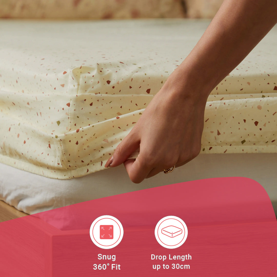 Mishella | Mix & Match Printed Cotton Fitted Sheet Set - Cream