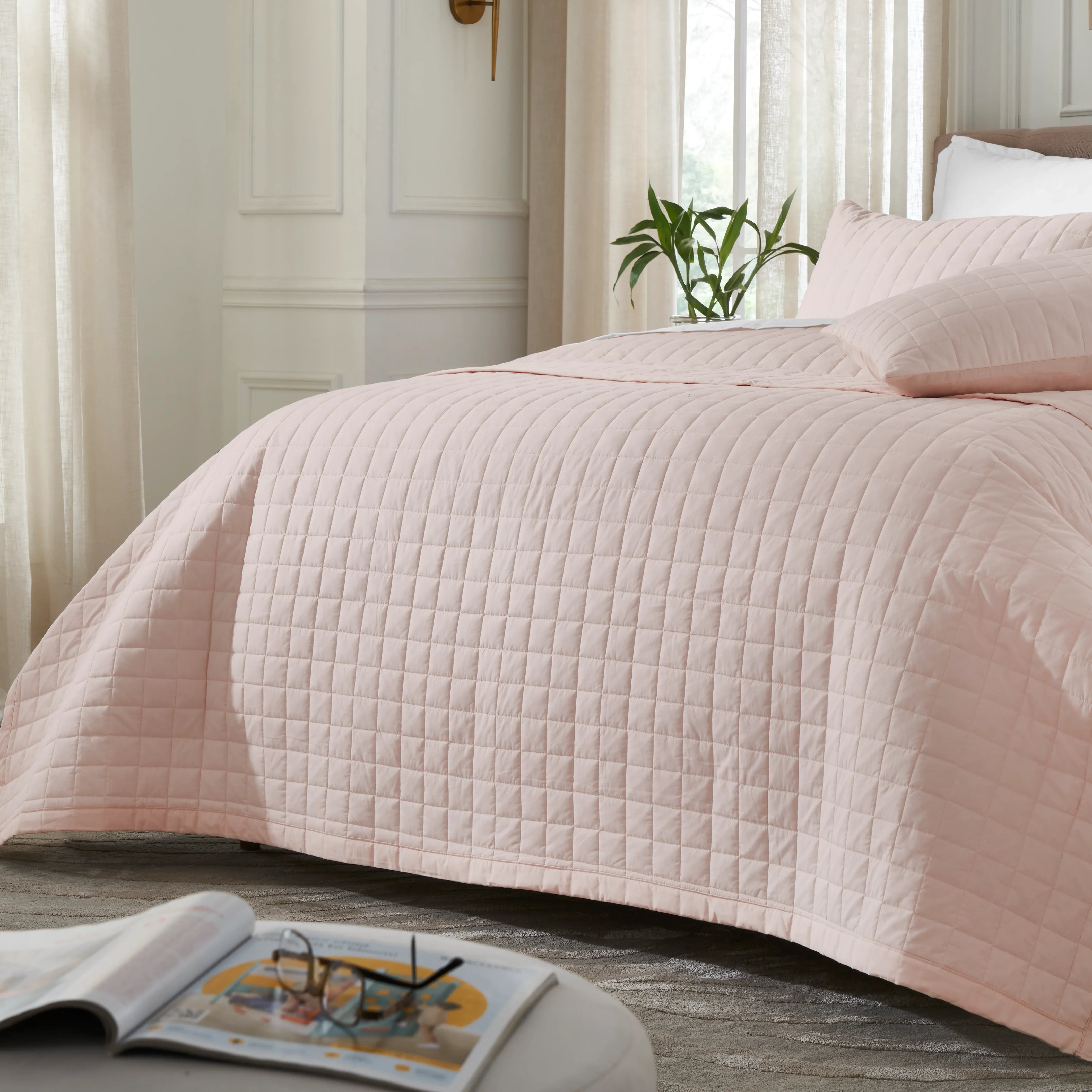 Nuvola | Luxurious Solid Dyed Box Quilted Cotton Bedcover Set Sepia Rose
