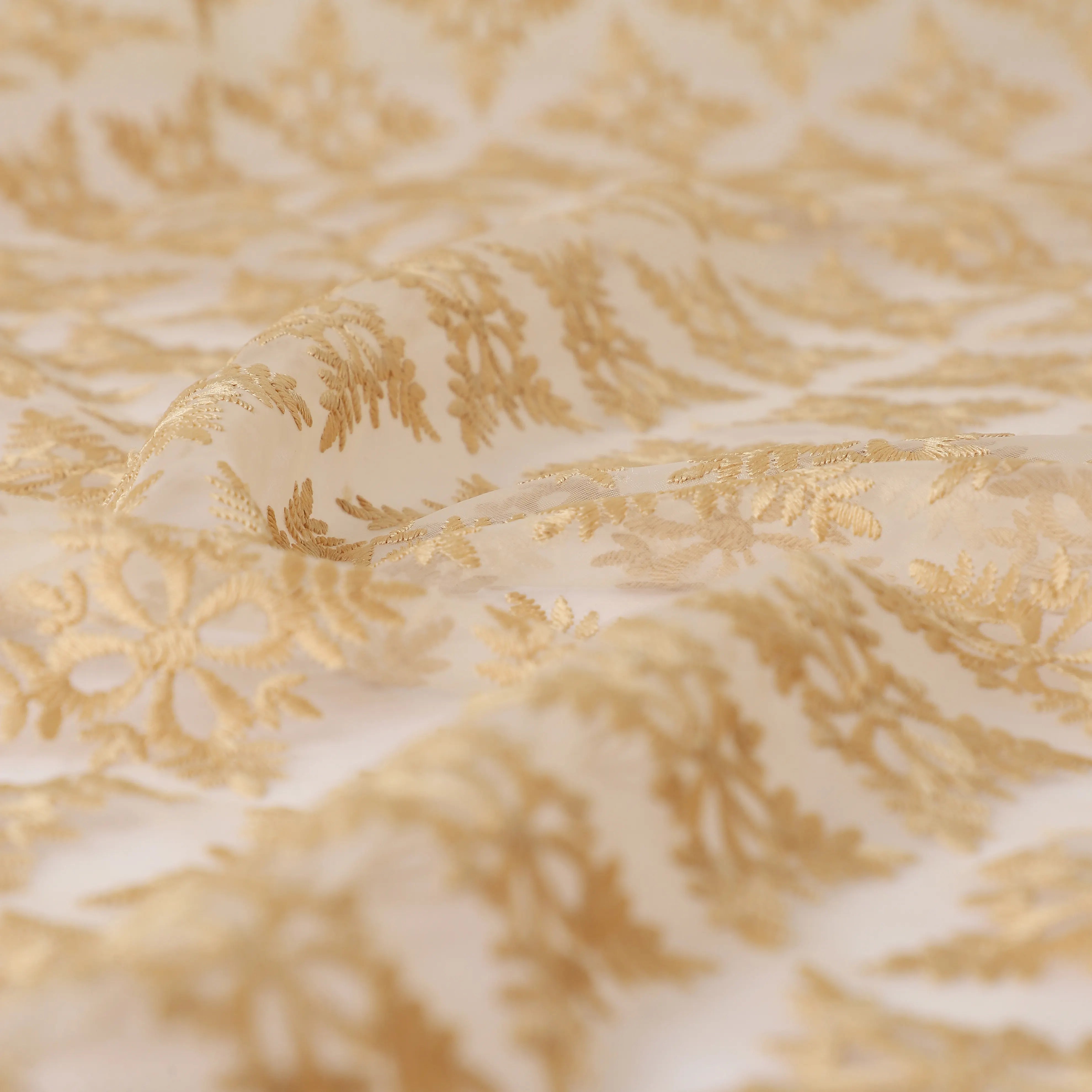 Velina Set Of 2 Embroidered Sheer Readymade Curtains | Royal Jharokha Golden Glow / Door (3.60ft X 7.22ft)
