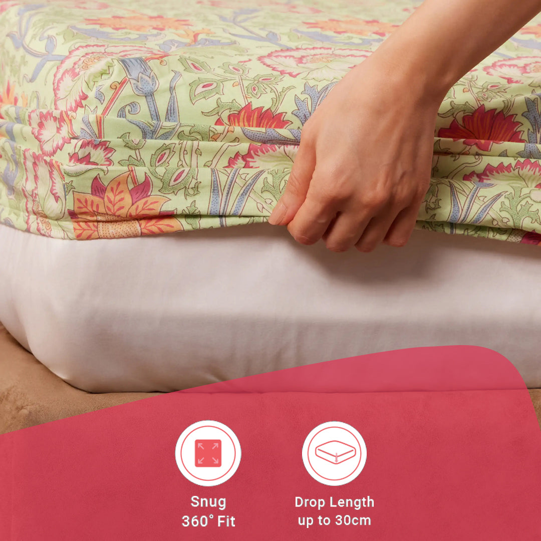 Chippa Lane | Contemporary Indian Print Design Cotton Fitted Sheet Set-Green