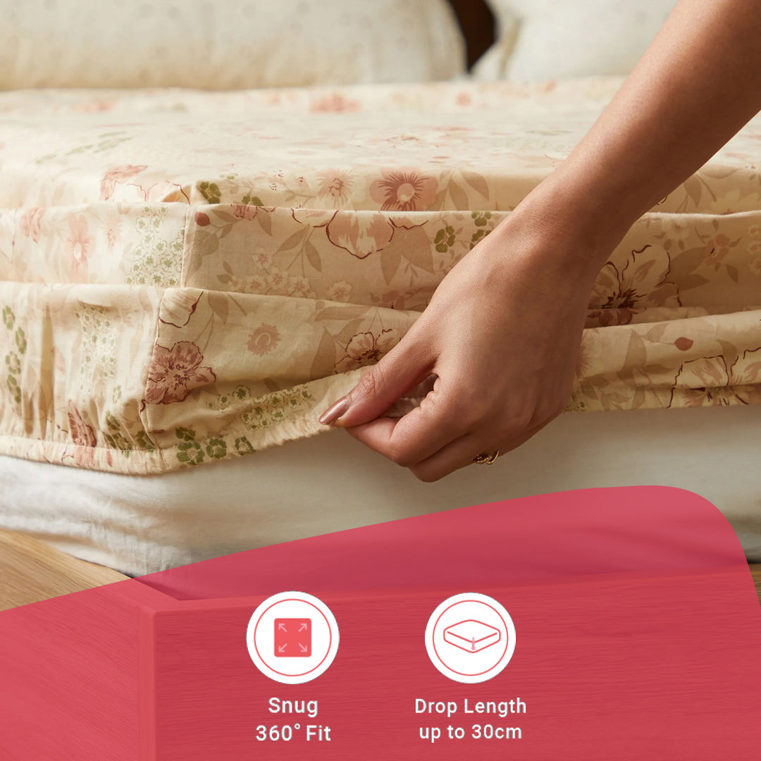 Mishella | Mix & Match Printed Cotton Fitted Sheet Set - Beige