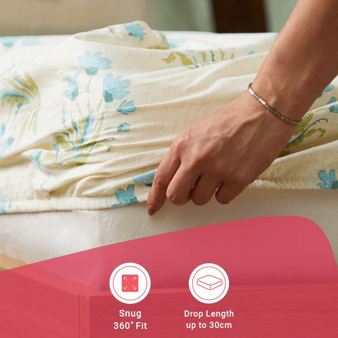 Chippa Lane | Contemporary Indian Print Design Cotton Fitted Sheet Set-Indian Sage