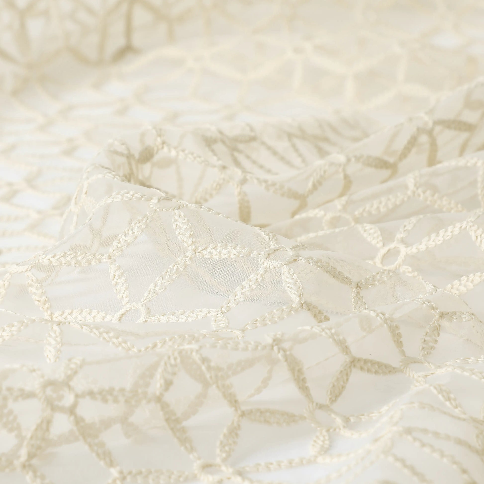 Velina Set Of 2 Embroidered Sheer Readymade Curtains | Whispering Trellis Soft Khaki / Door (3.60ft X 7.22ft)
