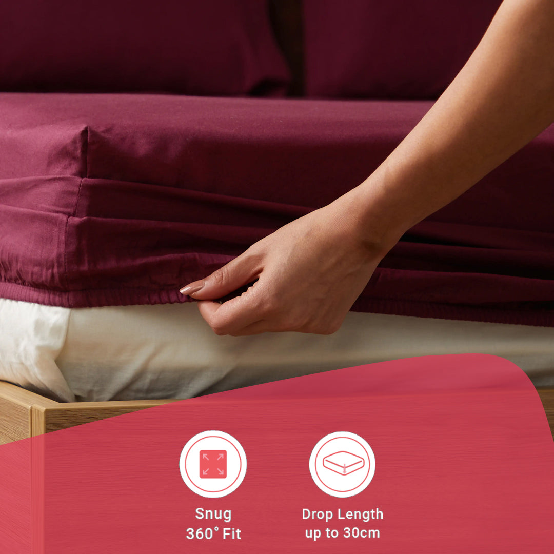 Paleto | Everyday Hues Solid Dyed Cotton Fitted Sheet Set-Windsor Wine