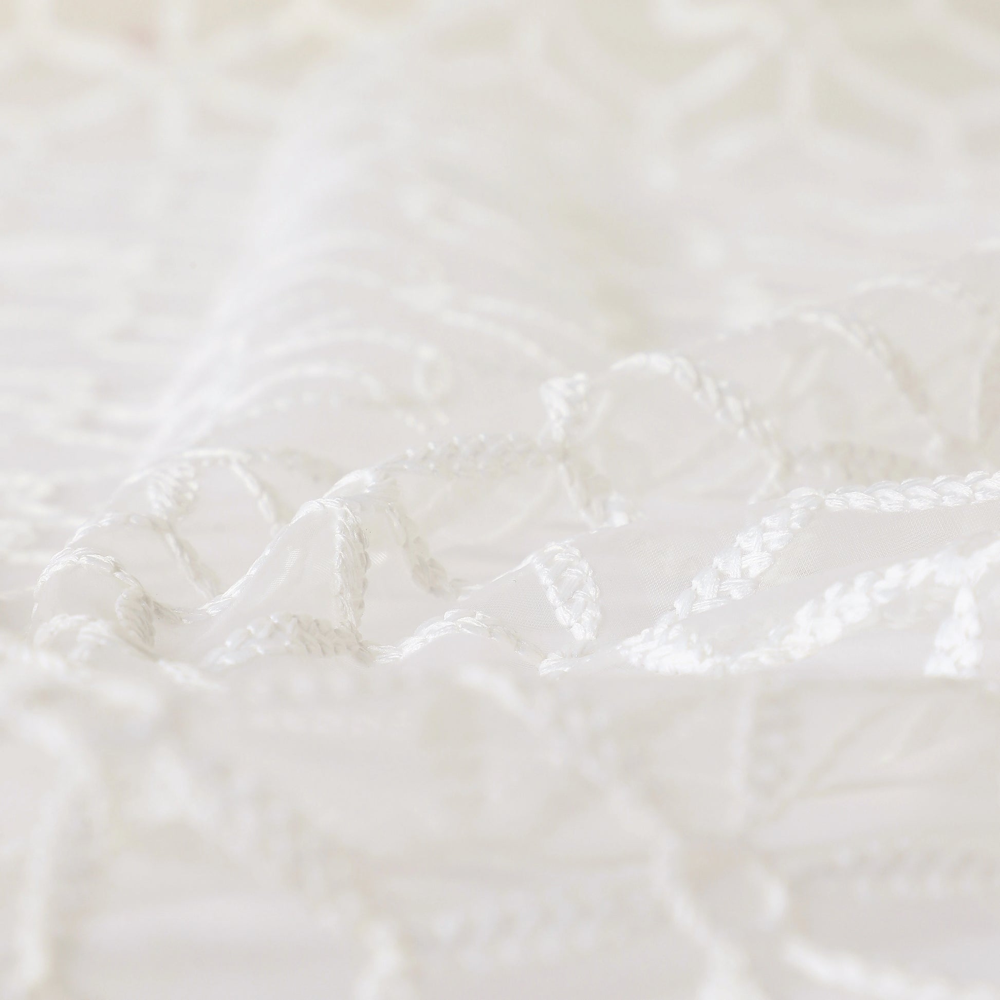 Velina Set Of 2 Embroidered Sheer Readymade Curtains | Whispering Trellis Dove White / Door (3.60ft X 7.22ft)
