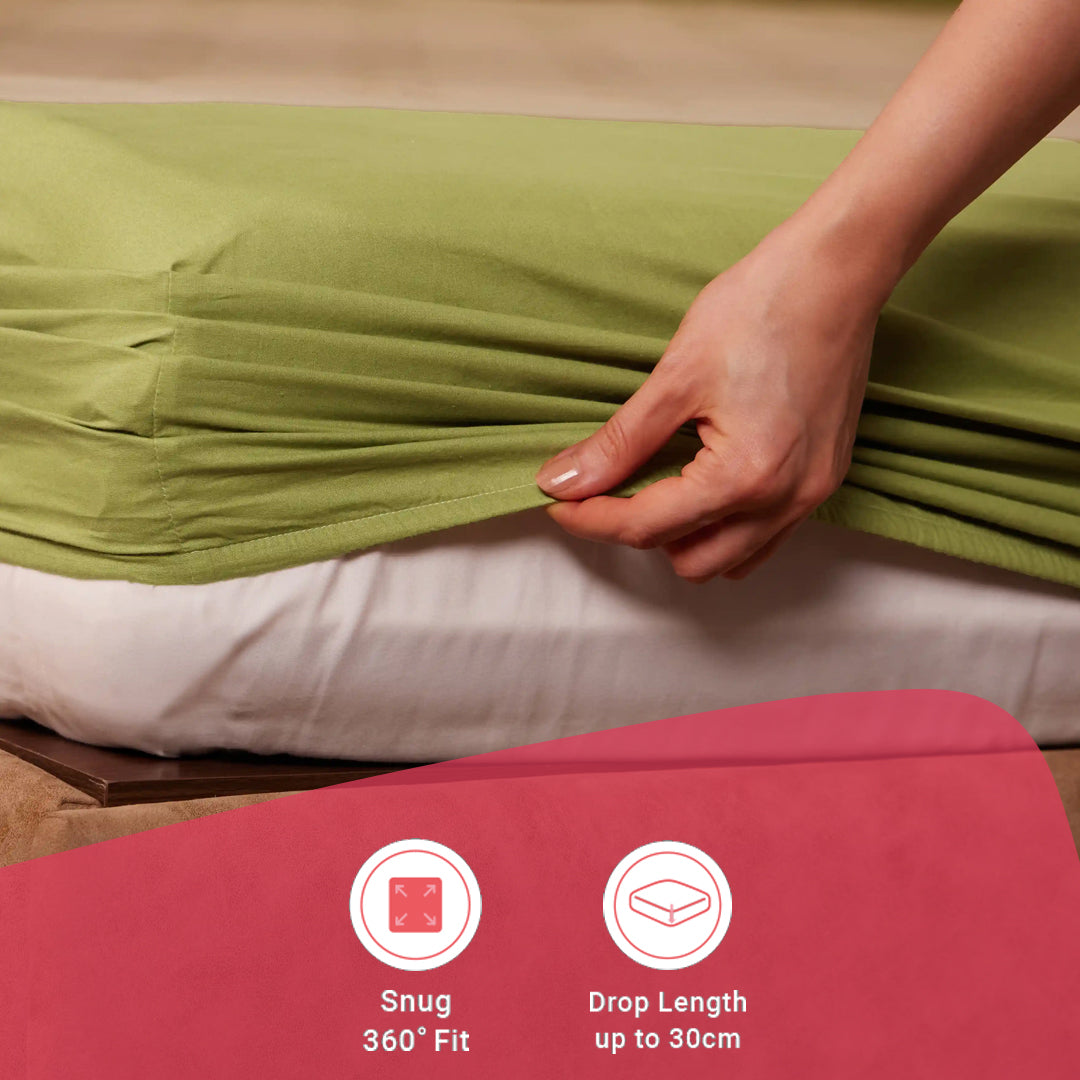 Chippa Lane | Contemporary Indian Print Design Cotton Fitted Sheet Set-Indian Moss