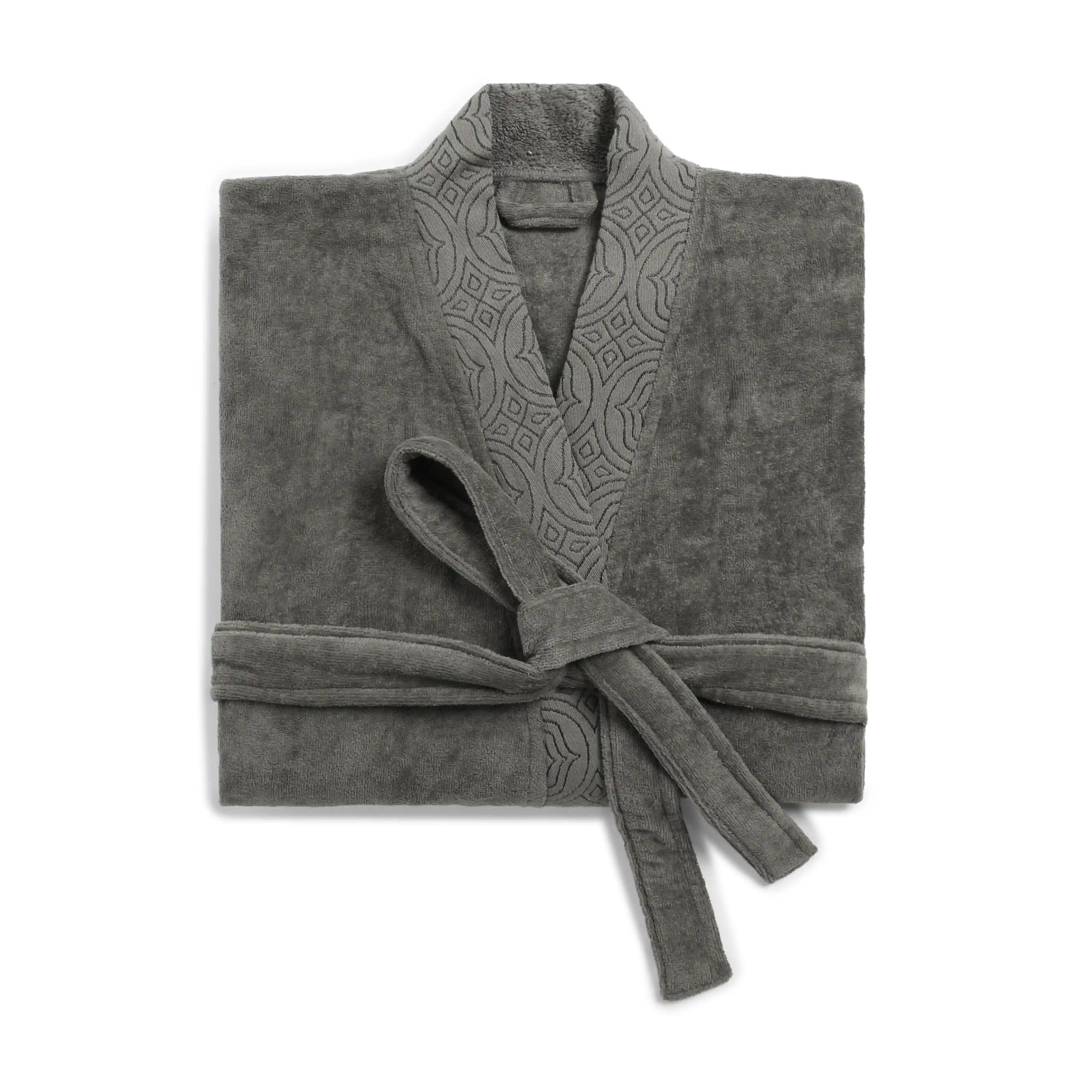 De Jacquard 100% Cotton Bathrobe Grey / Large