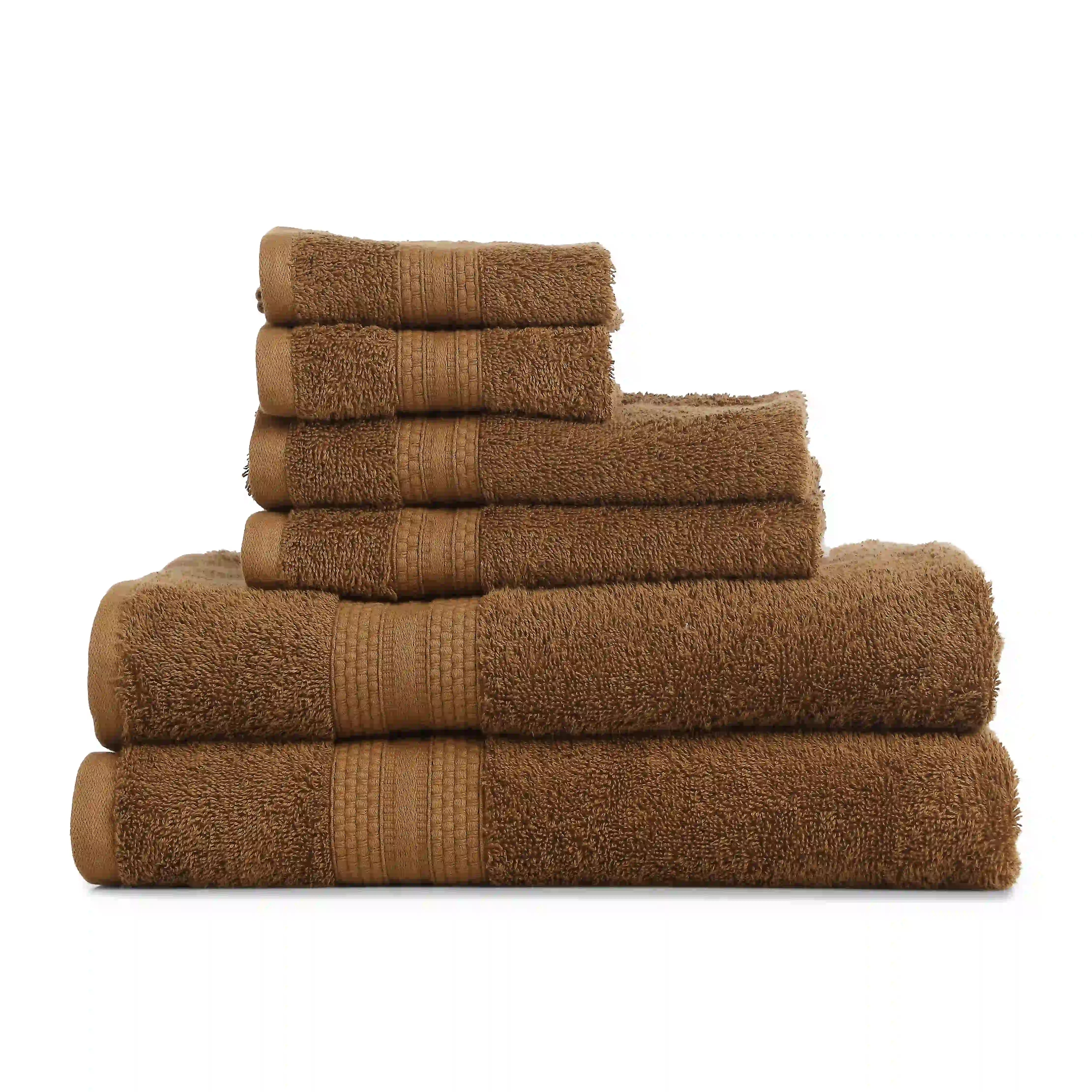 Paleto | Everyday Essentials Absorbent Ring Spun Cotton 6 Piece Terry Towel Set | Set of Bath, Hand & Face Towels Chocolate / 6 Piece Set