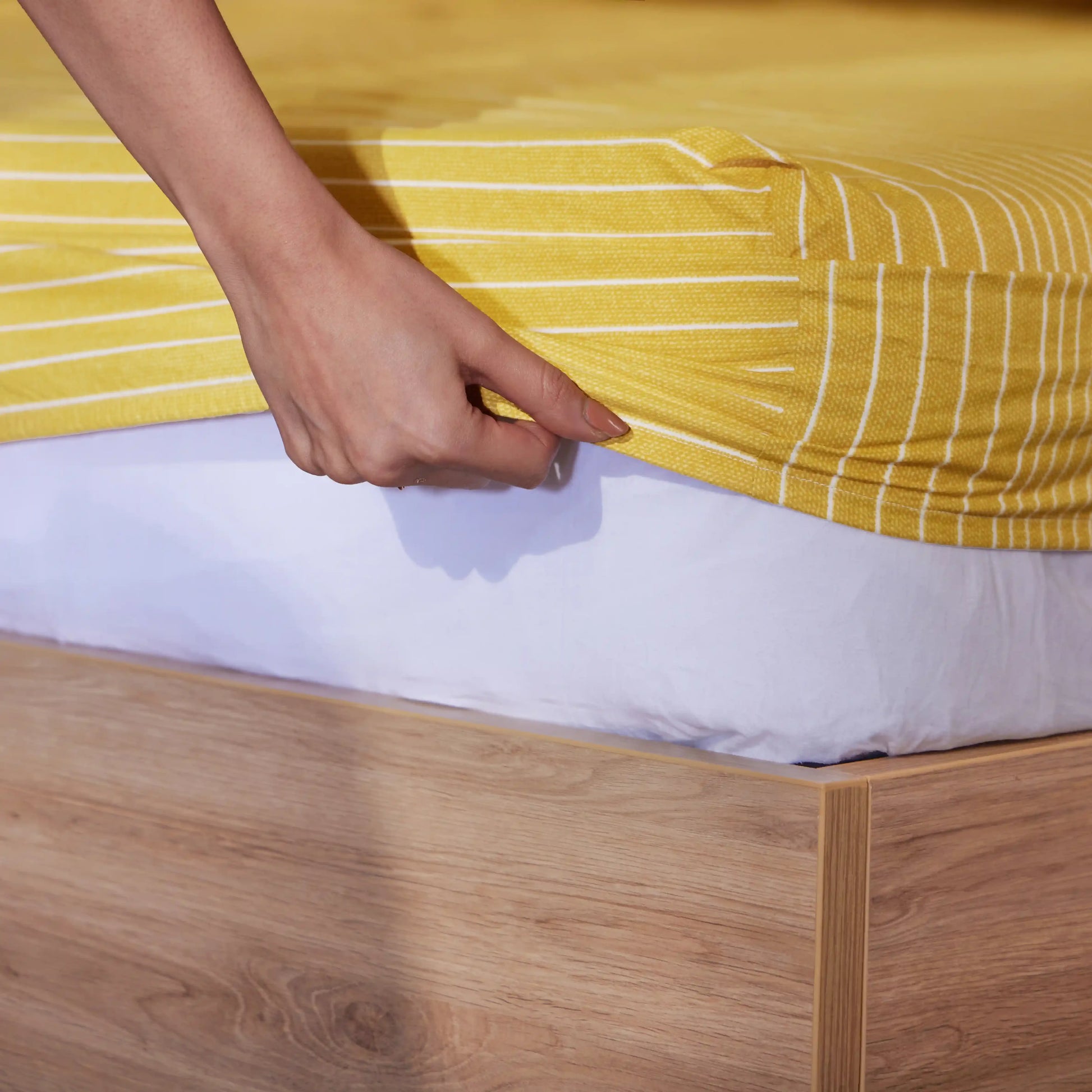 Threadscapes Printed Fitted Sheet Set-Mustard Mustard / King