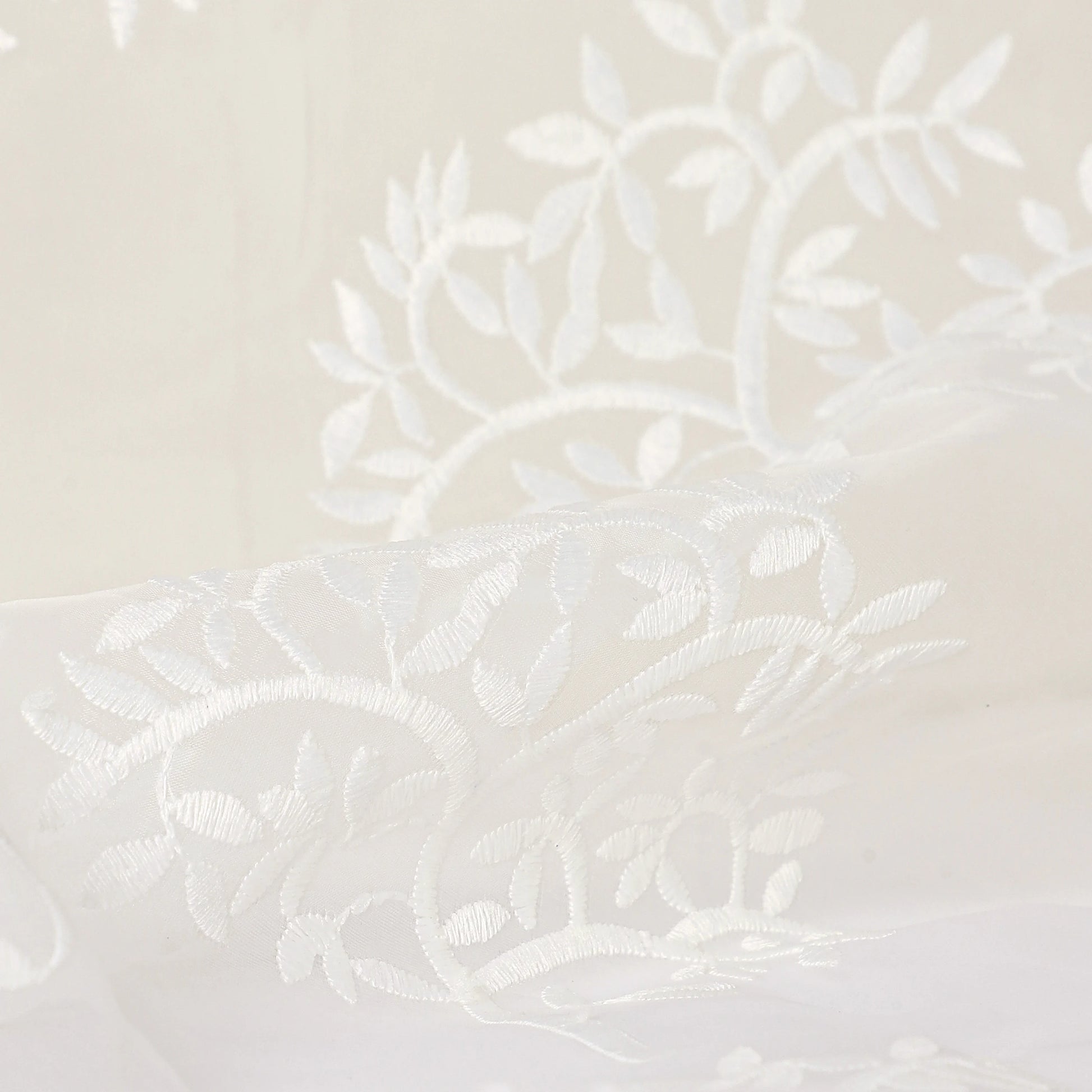 Velina Set Of 2 Embroidered Sheer Readymade Curtains | Botanical Trails Chalk Glow / Door (3.60ft X 7.22ft)